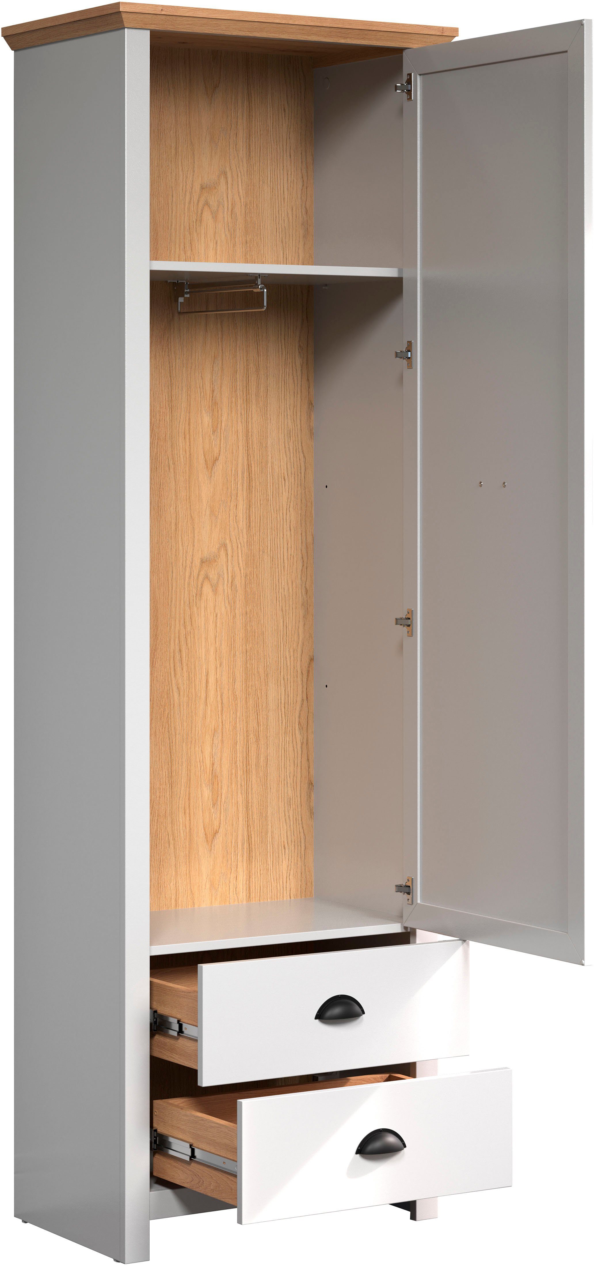 Home affaire Kledingkast Herzwill Kledingkast, grijs, eiken, garderobestang, BxHxD ca.: 65x201x41 cm