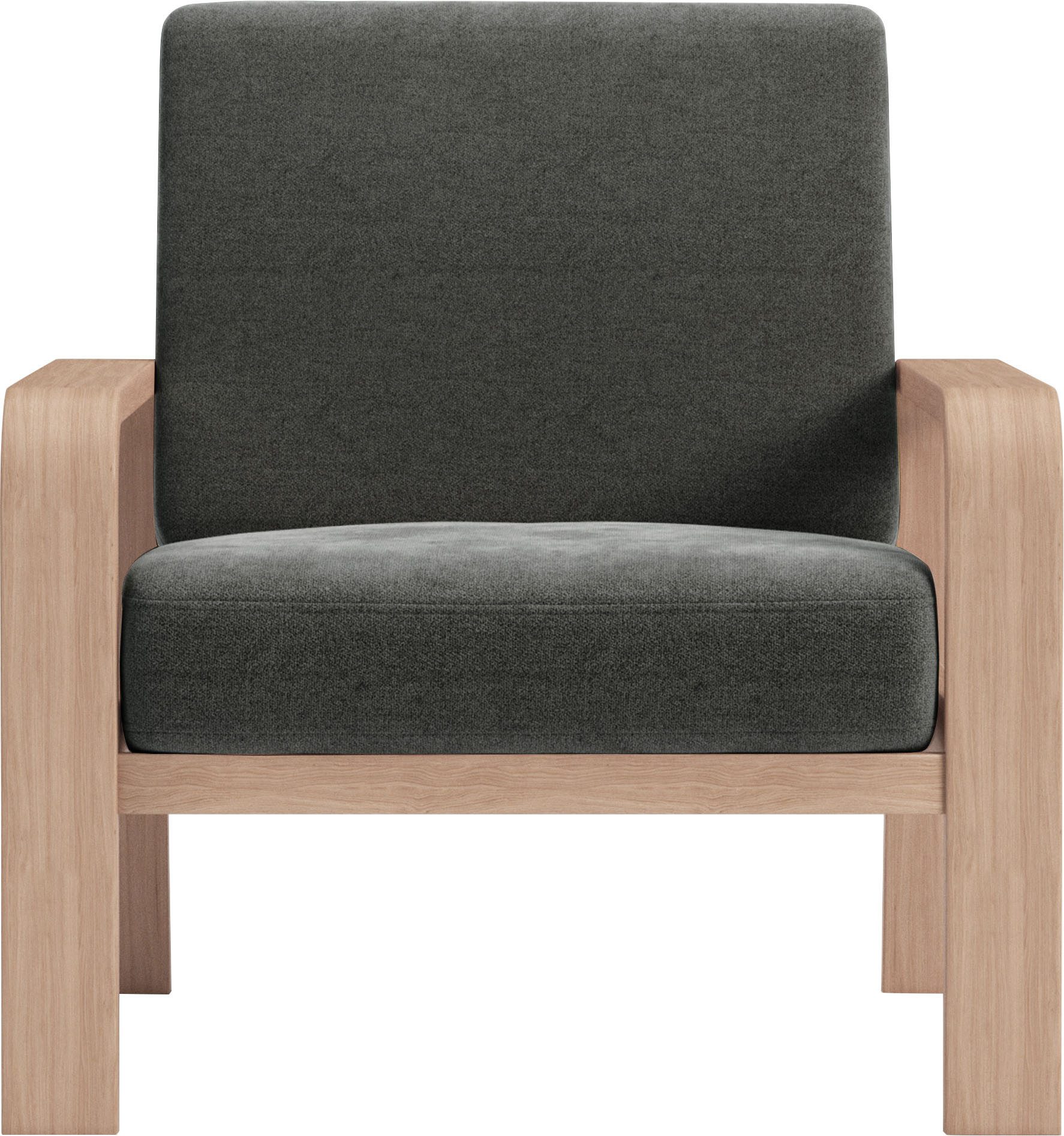 sit&more Fauteuil Kolding Armleuningen van natuurlijk beukenhout, verschillende bekledingen en kleuren fauteuils bruin
