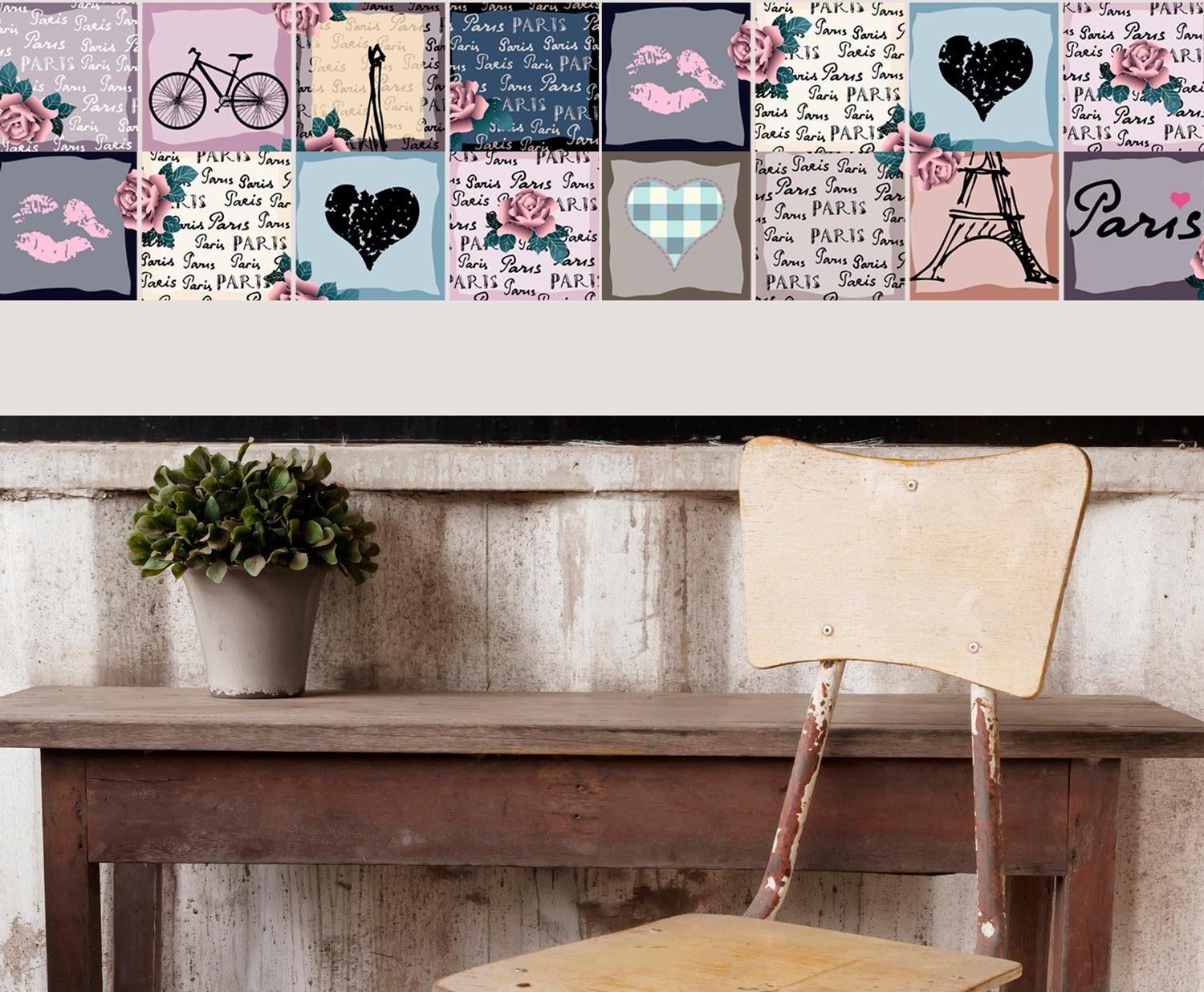 queence Tegelsticker Paris Stickertegels, zelfklevend, stickers, 12-delige set (12 stuks)