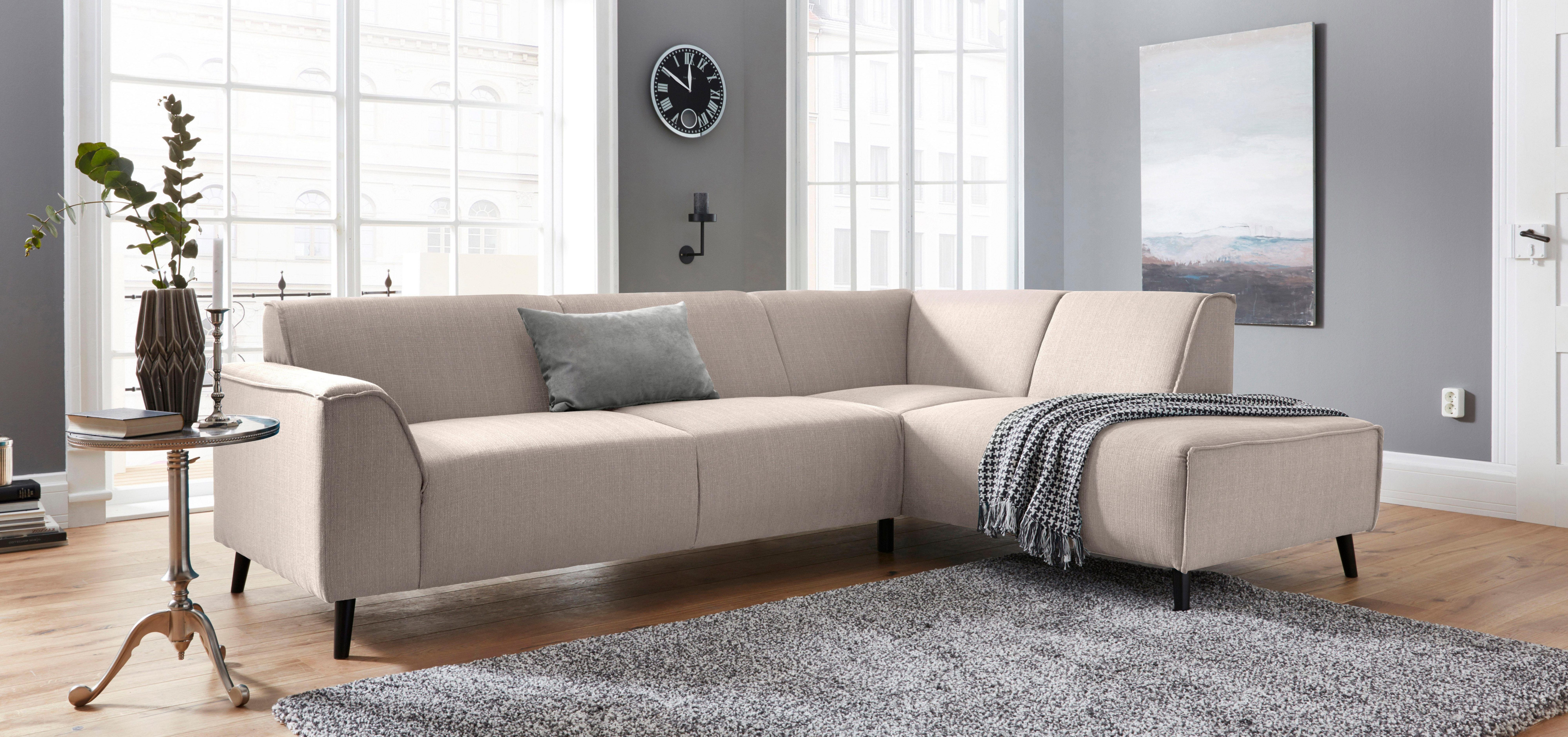 DOMO collection Hoekbank Amora L-vorm beige, hoekbanken, Ottomane rechts