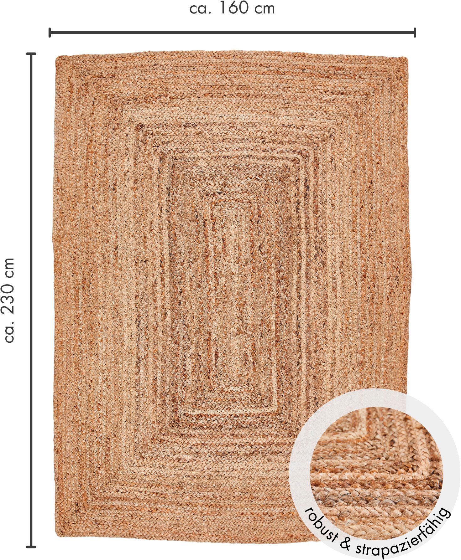 LUXOR living Vloerkleed Salo Jute tapijt, handgeweven, vlechtontwerp, 100% natuurlijke vezel