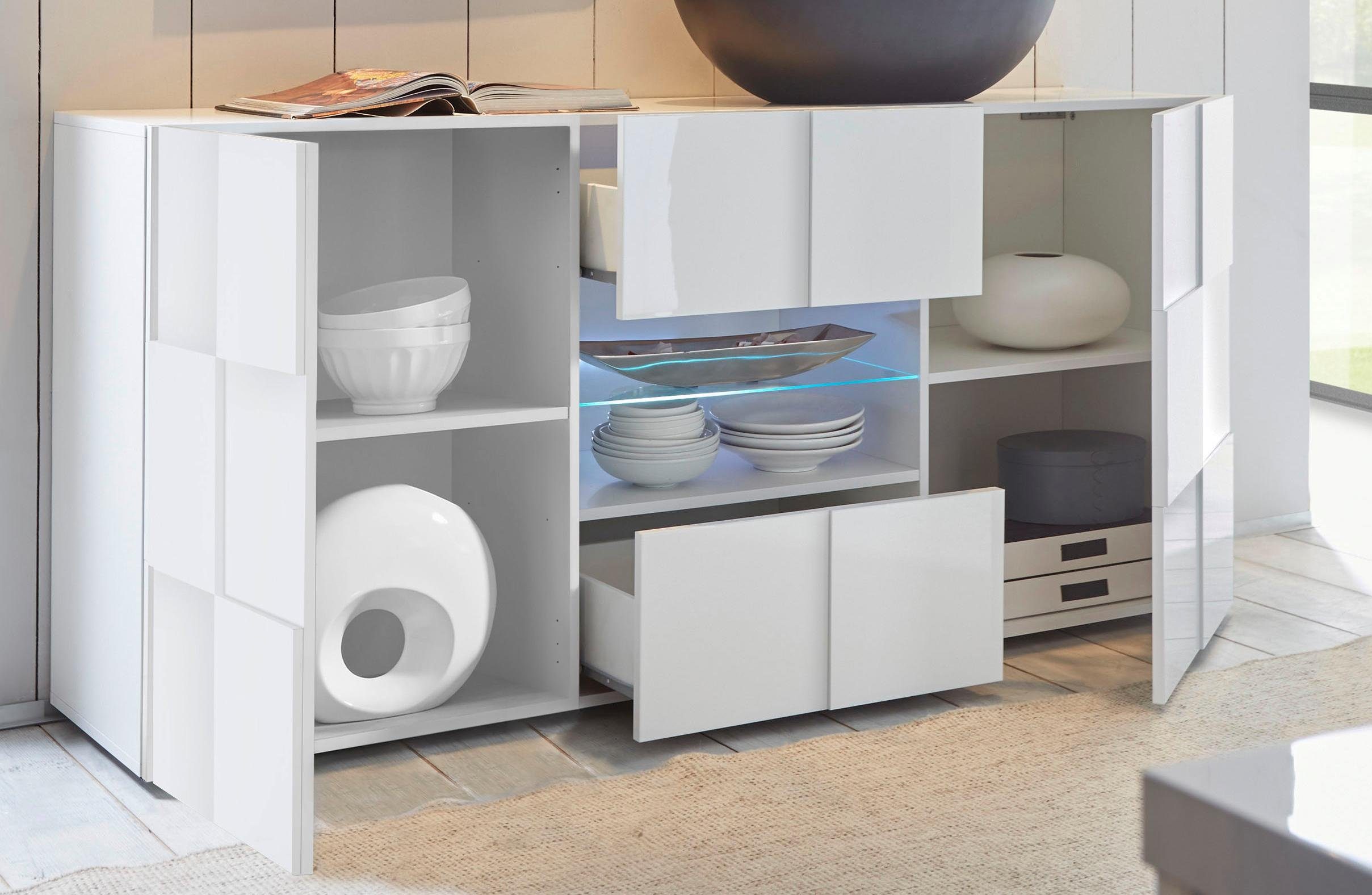 INOSIGN Dressoir Dama Breedte 181, Commode 2 deuren en 2 lades, Dressoir Front in 3D-uiterlijk, veel opbergruimte, verschillende kleuren