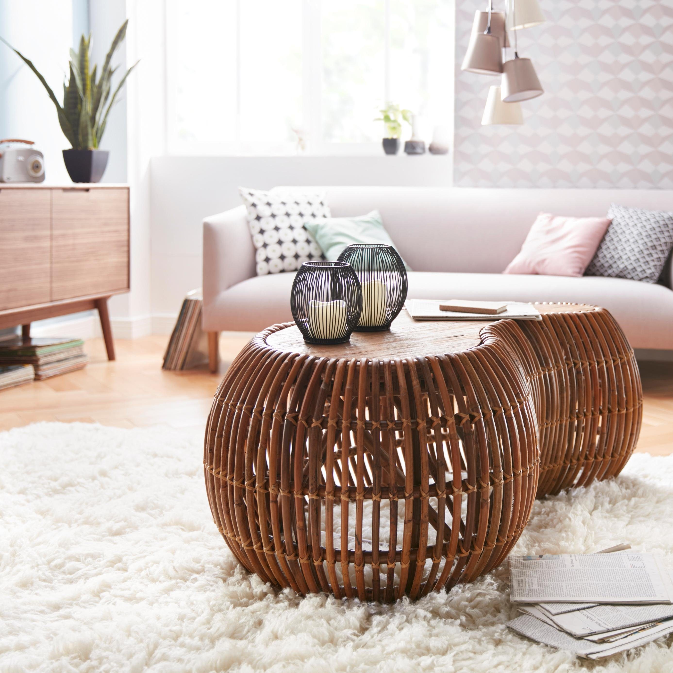 näve Hanglamp Boho E14 max. 40 W, textiel (polyester/cotton), beige/bruin, d: 35 cm
