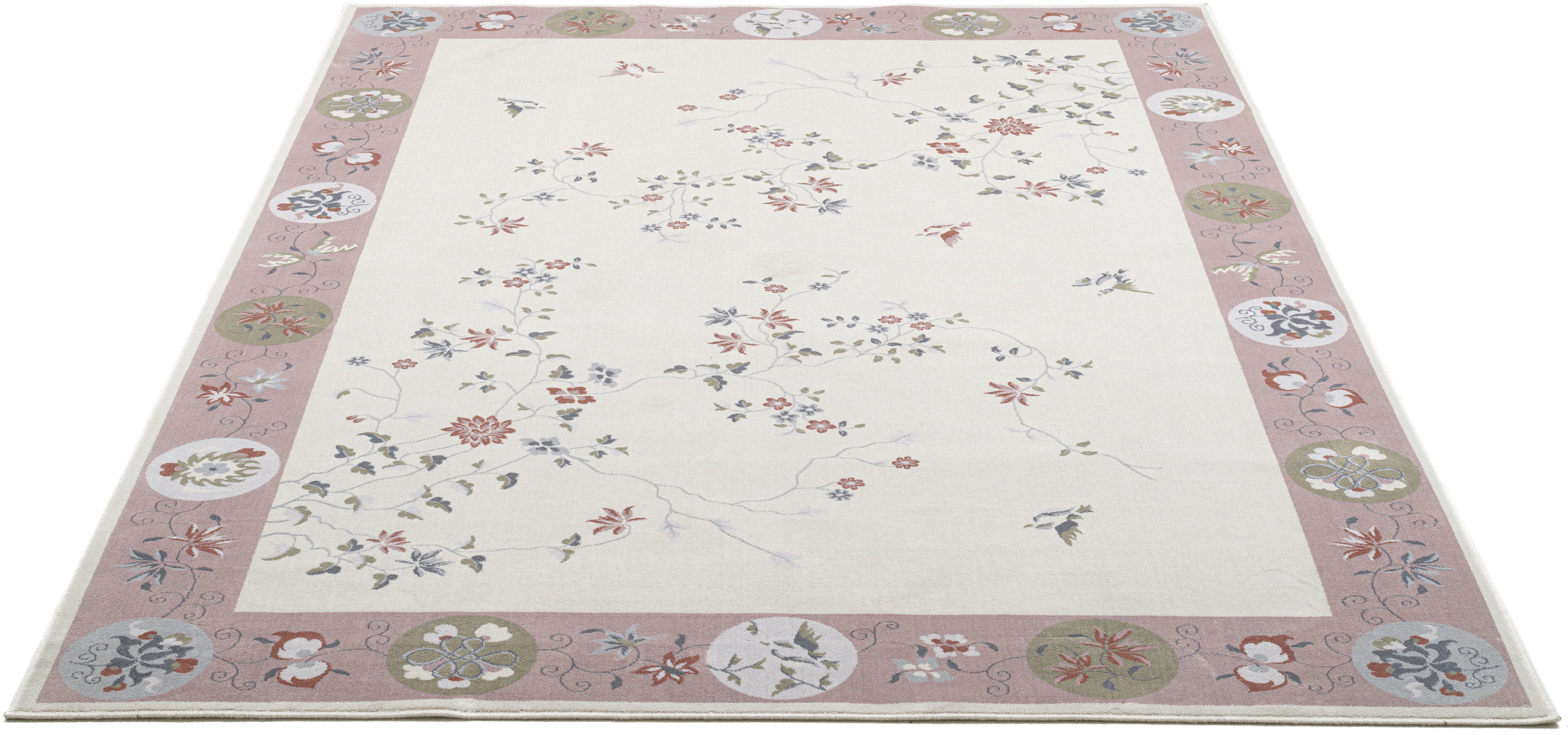 Gino Falcone Vloerkleed Cherina GF-130 zacht bloemen ontwerp, met bies, lichte glans, 100% viscose