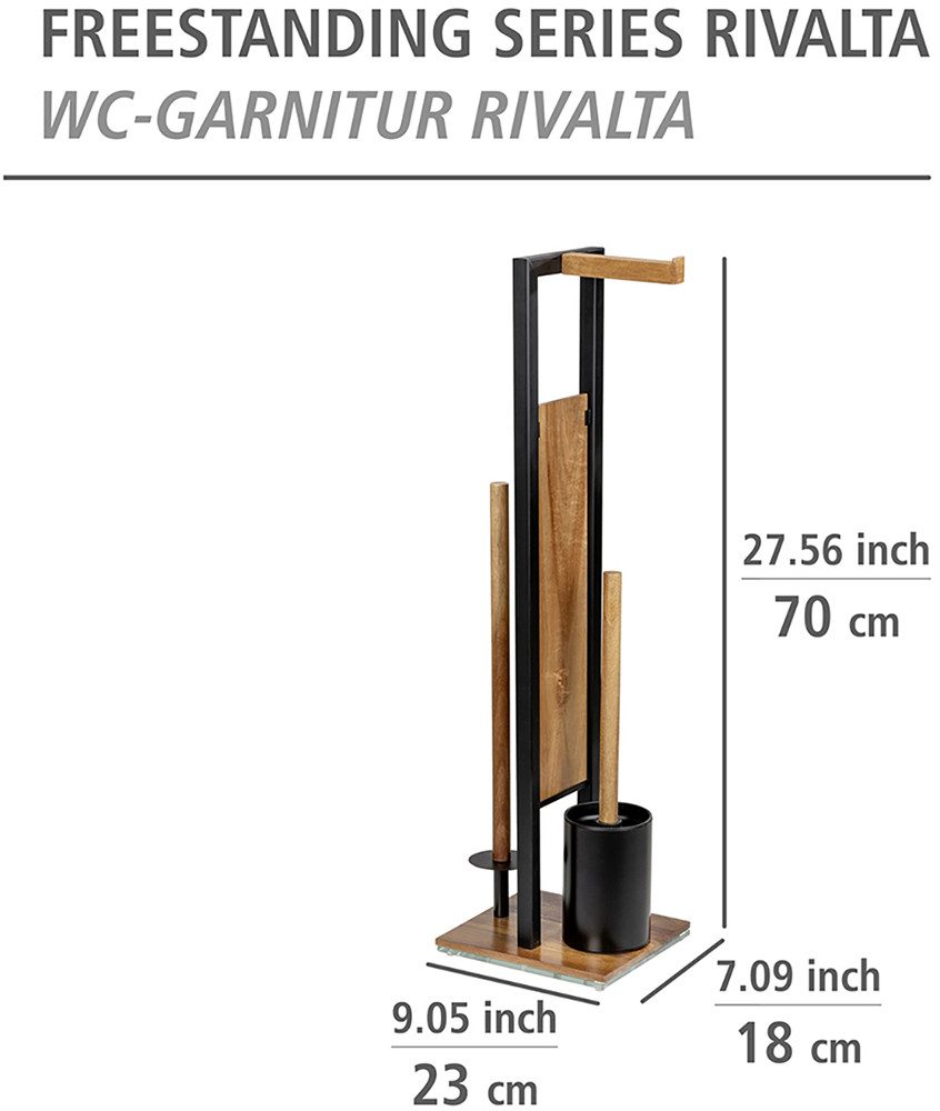 WENKO Toiletset Model Rivalta Acacia geïntegreerde toiletpapierhouder en wc-borstelhouder, acaciahout