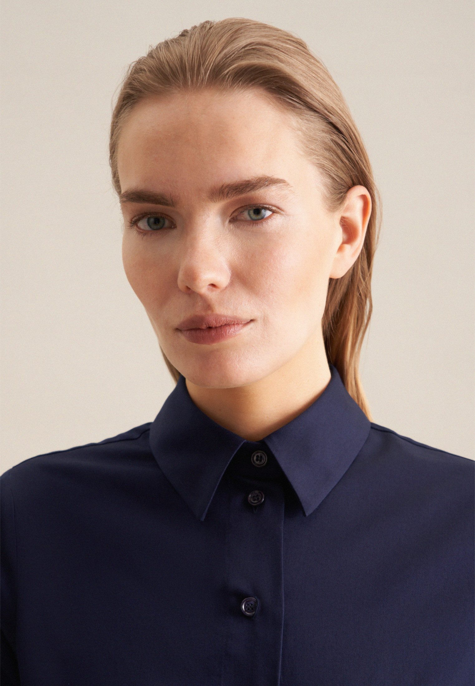 seidensticker Overhemdblouse Zwarte roos Lange mouwen kraag uni