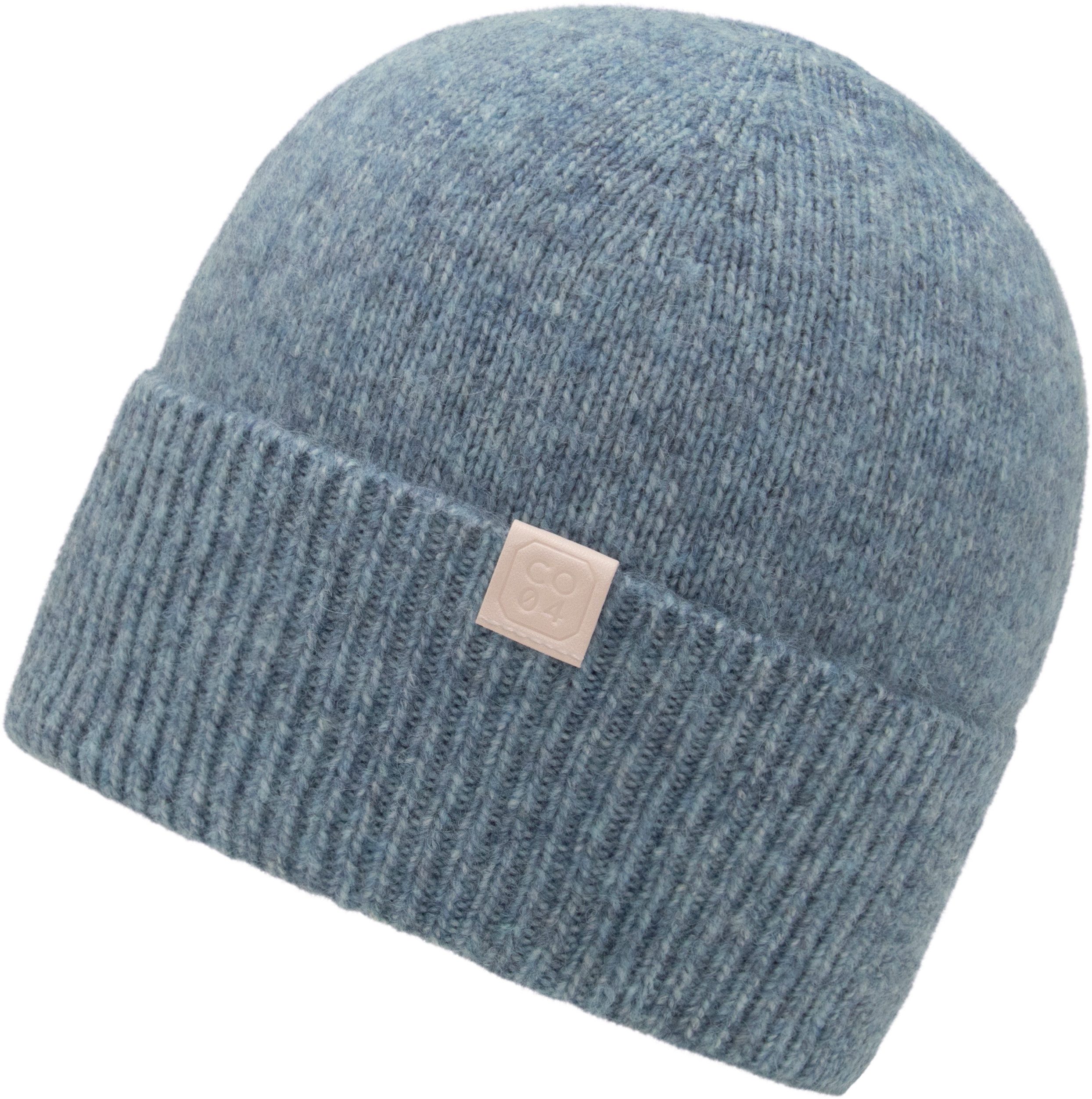 chillouts Gebreide muts Riana Hat met subtiel merklogo en brede omslag dames mutsen blauw