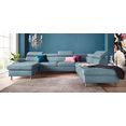 exxpo - sofa fashion zithoek inclusief verstelbare hoofdsteun en rugleuning naar keuze met slaapfunctie en bedkist blauw
