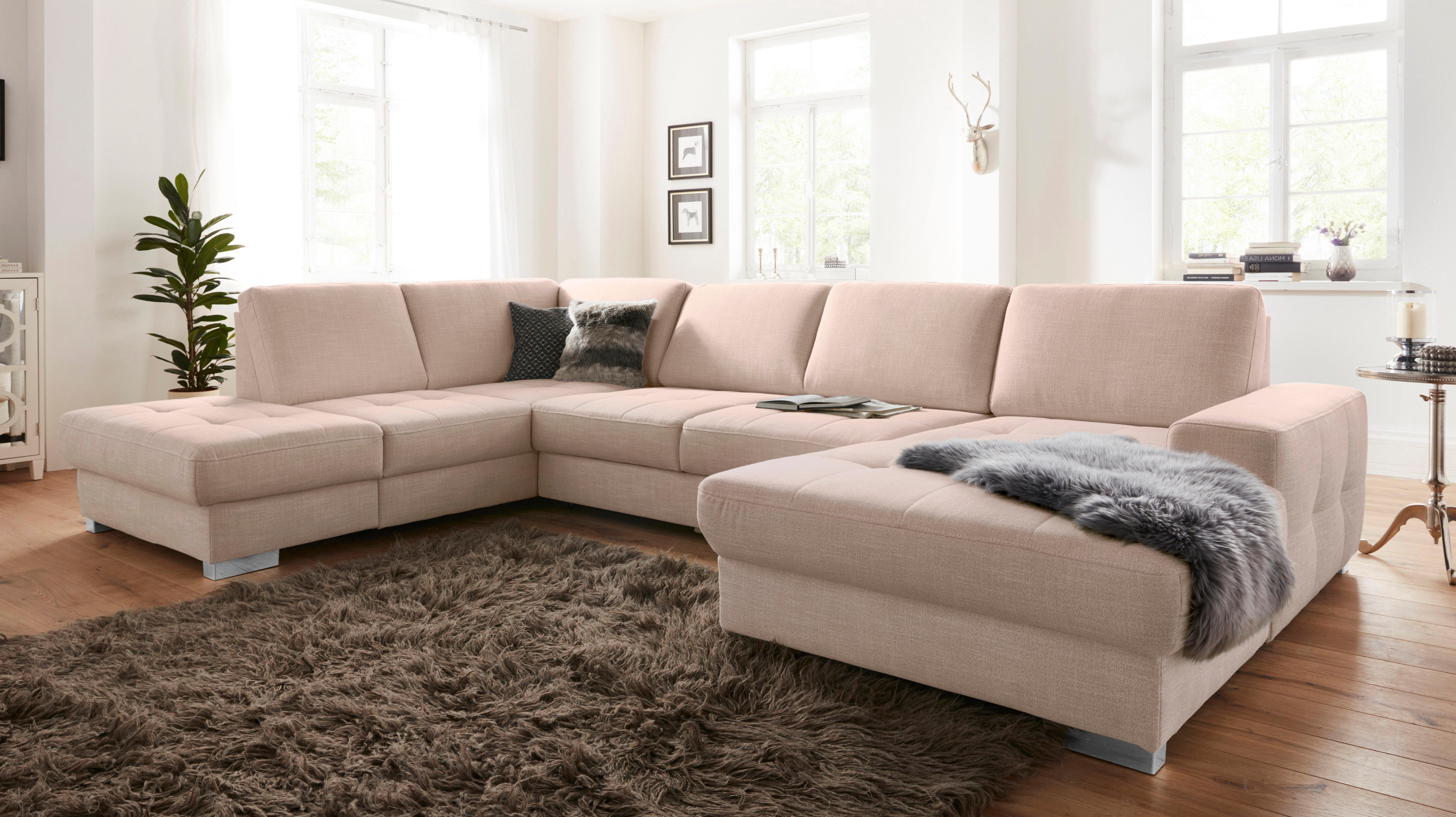 sit&more Zithoek Santorini U-vorm met binnenvering en zitdiepteverstelling, naar keuze met slaapfunctie beige, zithoeken, Breedte ligoppervlak: 274