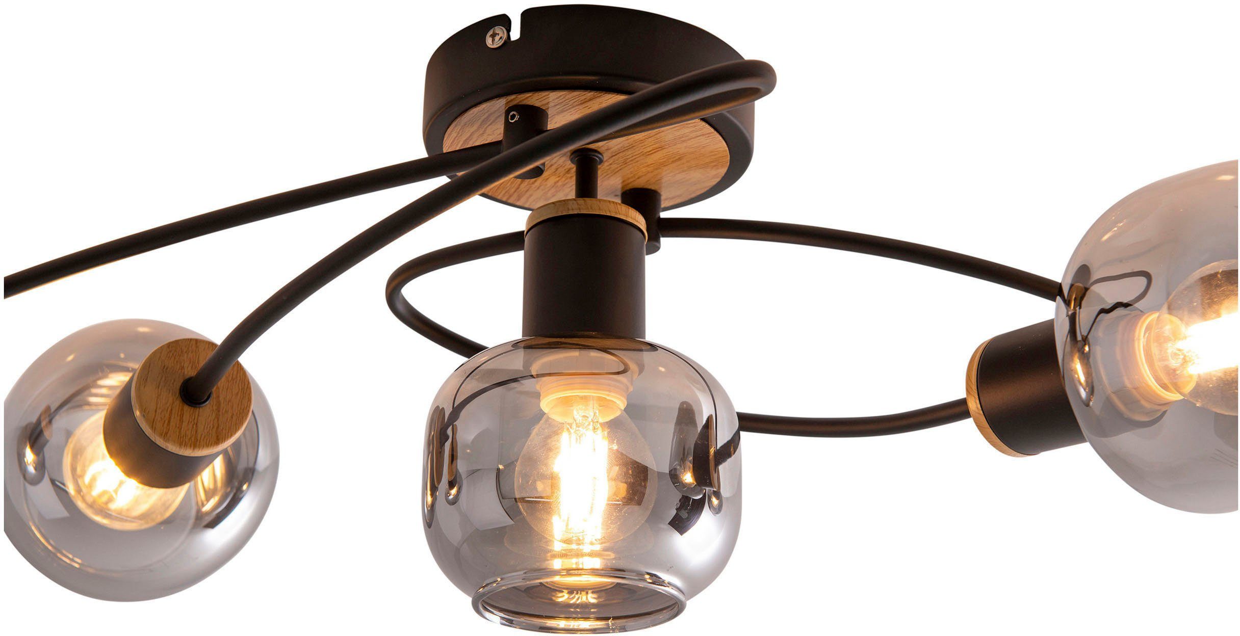 näve Plafondlamp Fumoso 5-vlamig, e14, glazen donker getint, gebogen vorm, zwart, natuur (1 stuk)