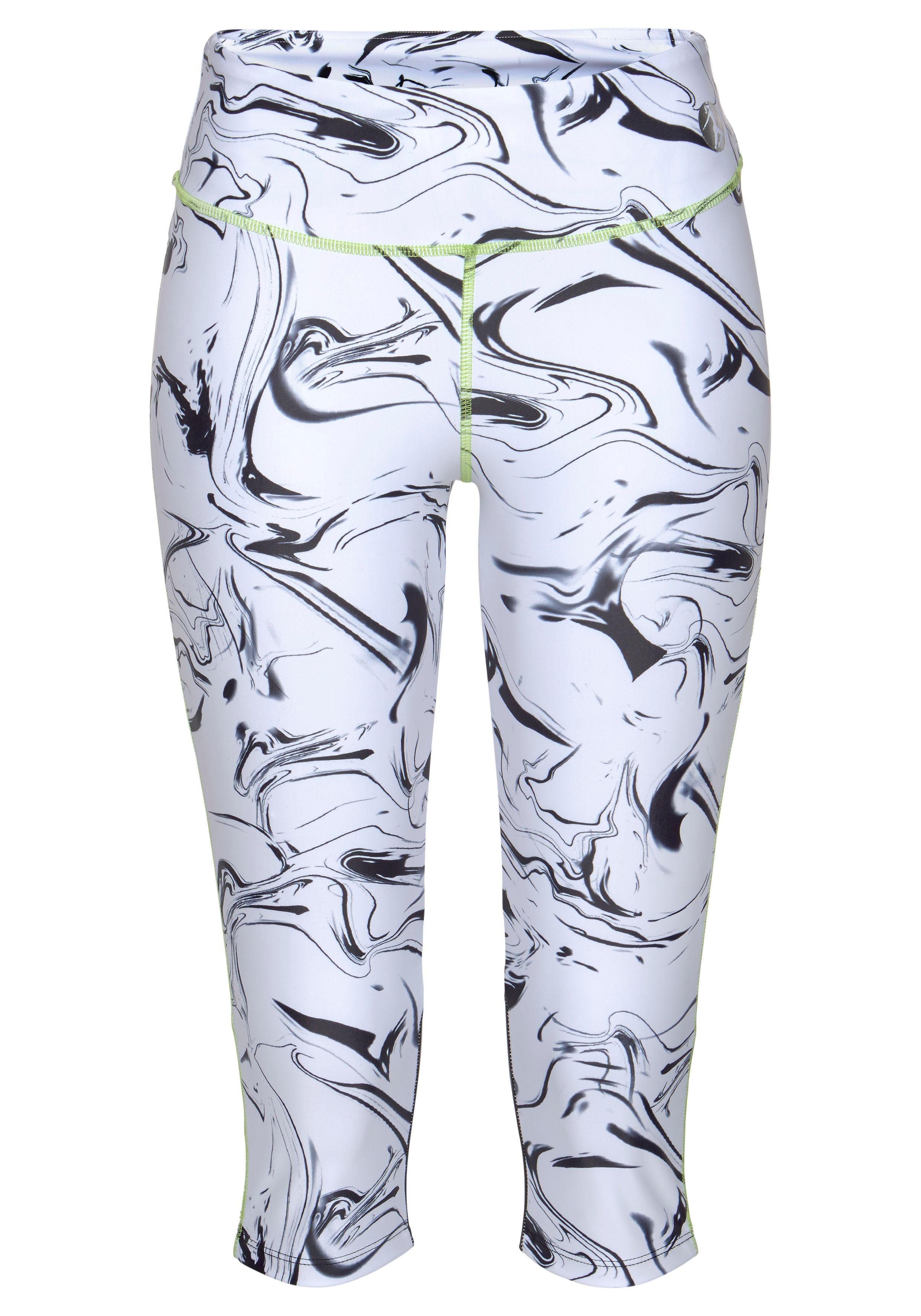 active by Lascana Caprilegging White Marble Sportbroek met mesh-inzetstukken