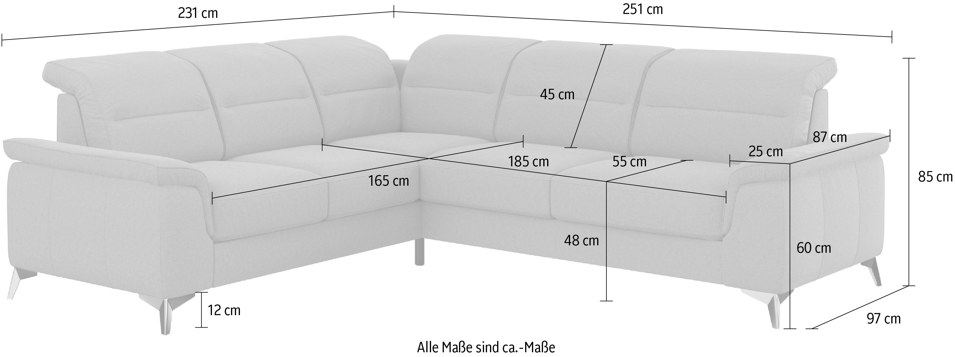 sit&more Hoekbank Sinatra L-vorm optioneel met verstelbare hoofdsteun en armleuning, metalen poten