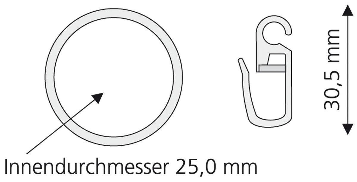 Liedeco Gordijnring voor gordijnroeden ø 16 mm (set, 8 stuks)
