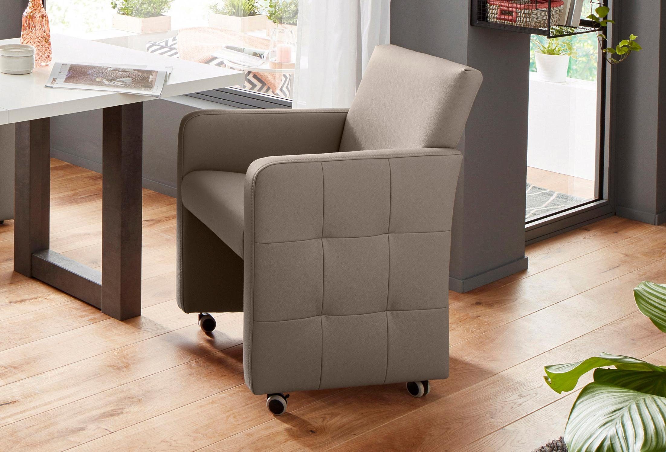 exxpo - sofa fashion Fauteuil Barista clubstoel op wielen, smalle armleuningen, actueel ontwerp fauteuils beige