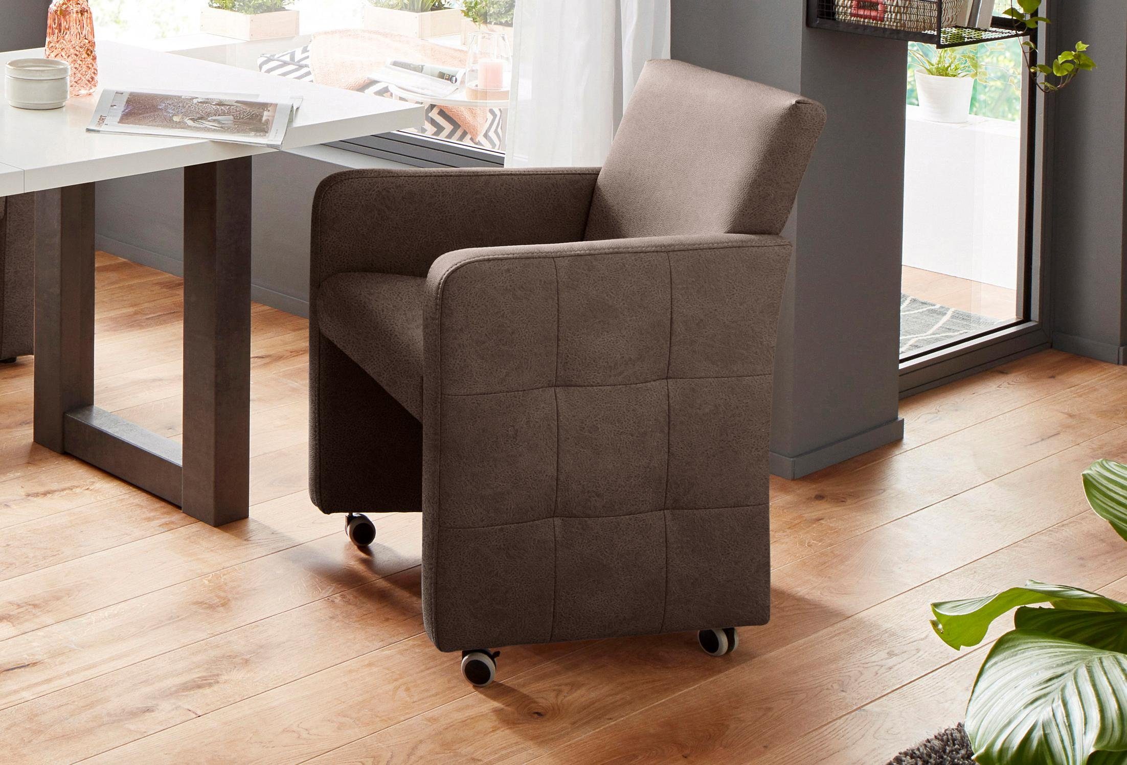 exxpo - sofa fashion Fauteuil Barista clubstoel op wielen, smalle armleuningen, actueel ontwerp fauteuils bruin