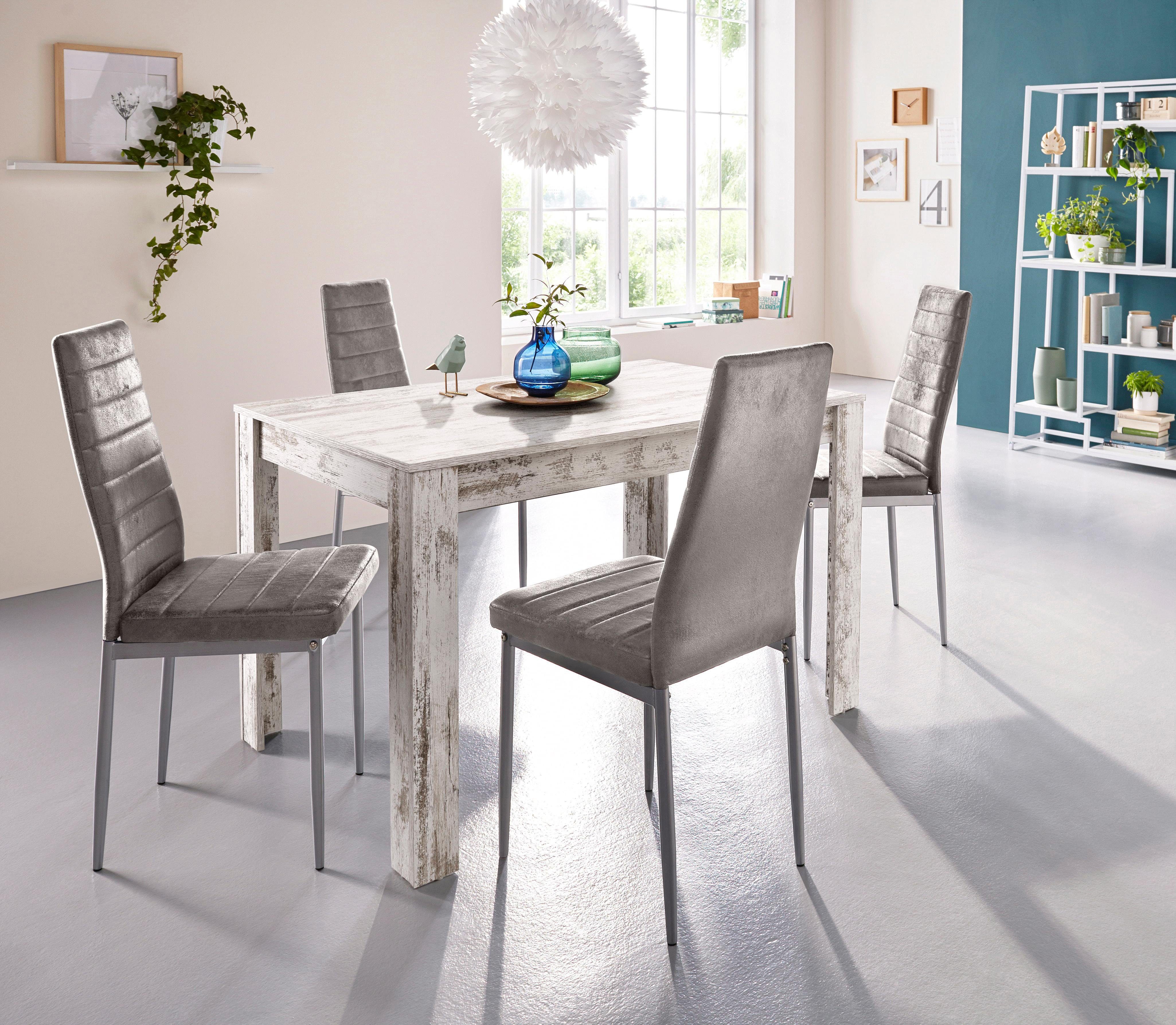 my home Eethoek 0 met eettafel lynn, breedte 120 cm en 4 x stoel kate (set, 5-delig)