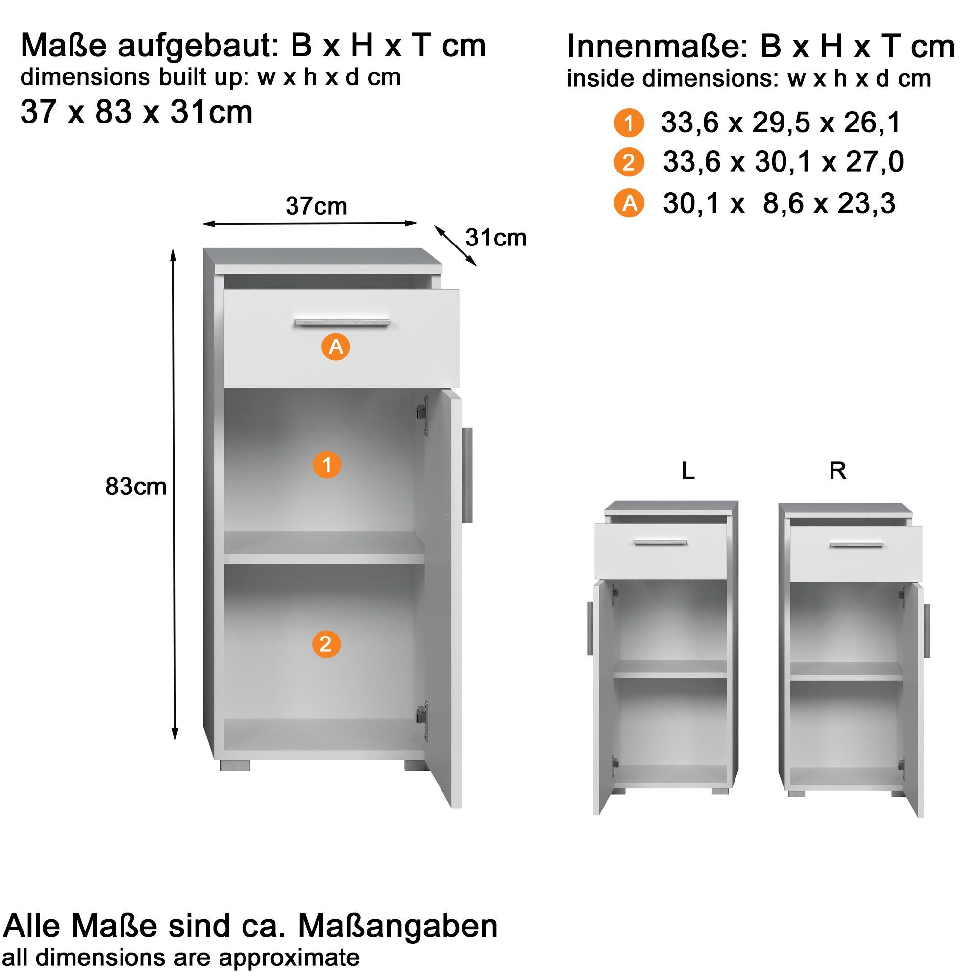 welltime Badkamerset Praag Badmeubels - hoge kast, wastafel, spiegelkast en onderkast (set, 4-delig)
