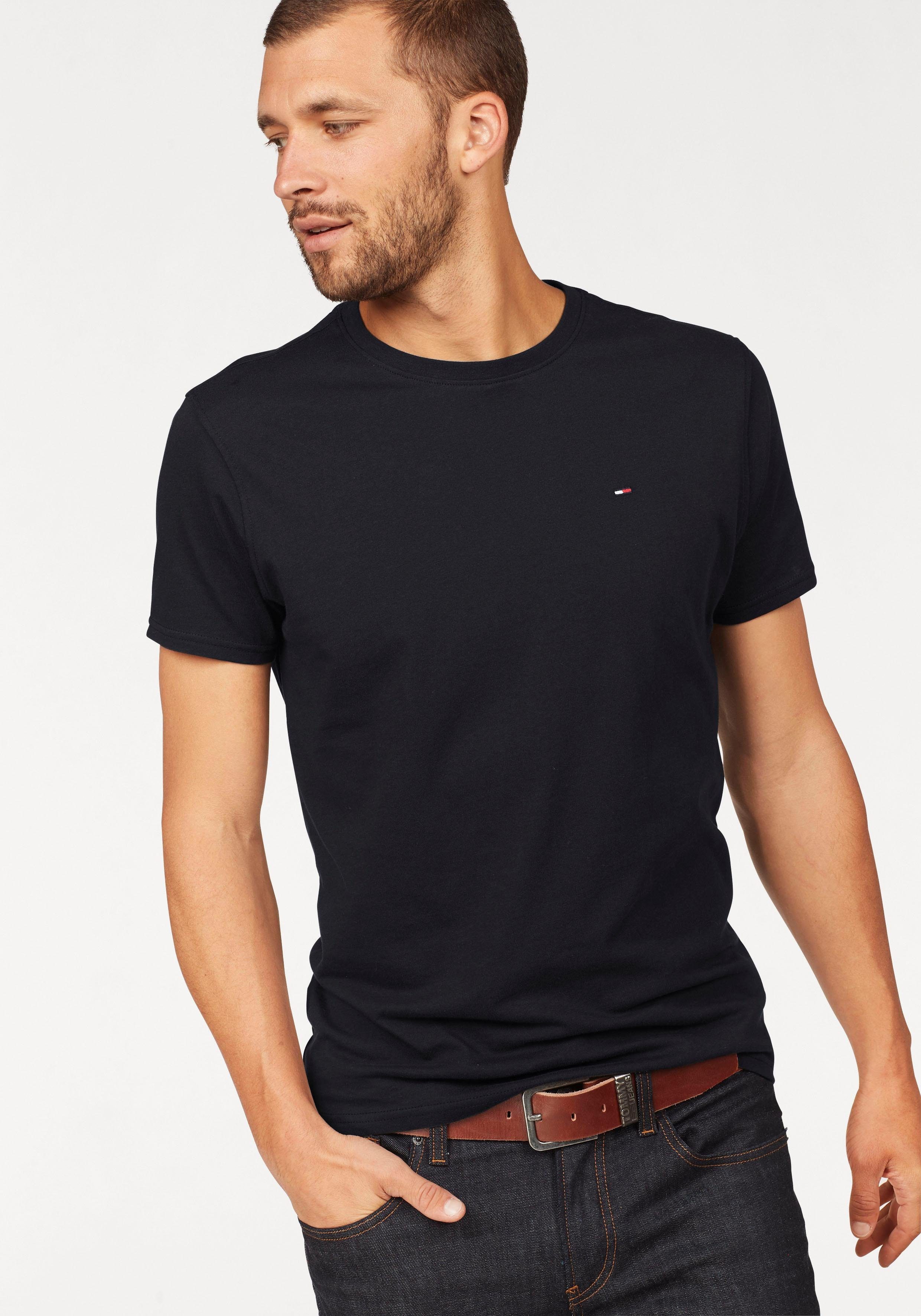 TOMMY JEANS T-shirt TJM ESSENTIAL SOLID TEE met ronde hals en subtiele logo-vlag