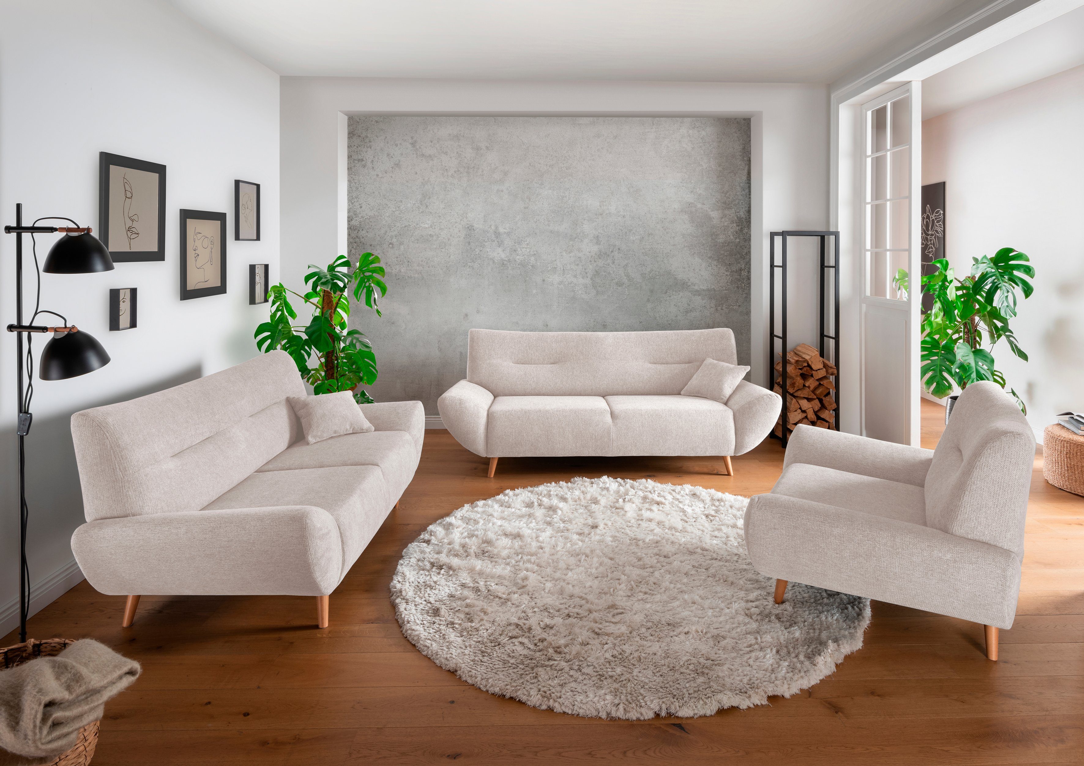 INOSIGN Zithoek Drago elegant en tijdloos, comfortabel, moderne vormtaal leverbaar als fauteuil/hoekbank, diverse stoffen, incl. 2 sierkussens (set,