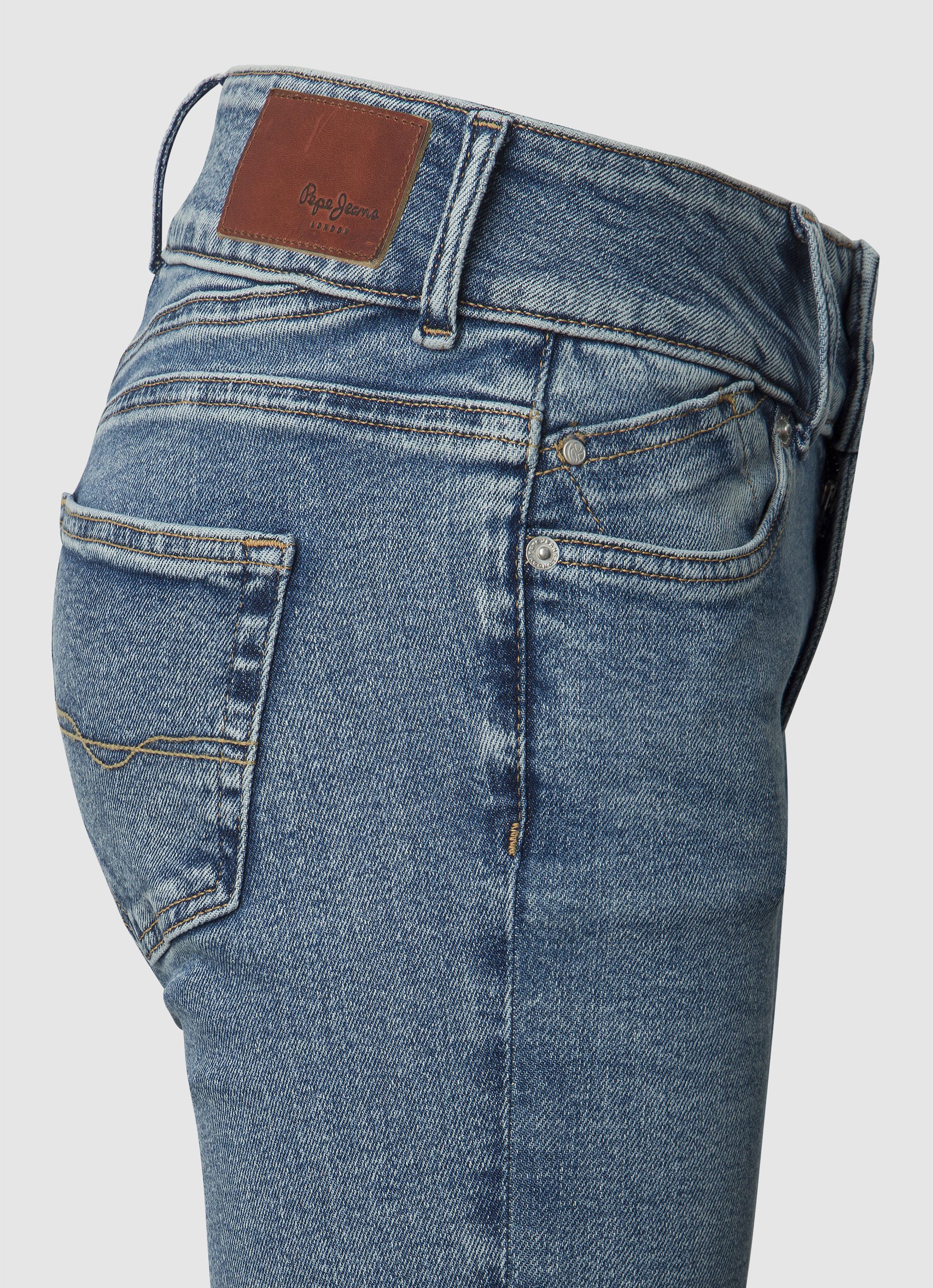 Pepe Jeans Slim fit jeans SLIM JEANS MW met extra brede tailleband met dubbele knoopsluiting