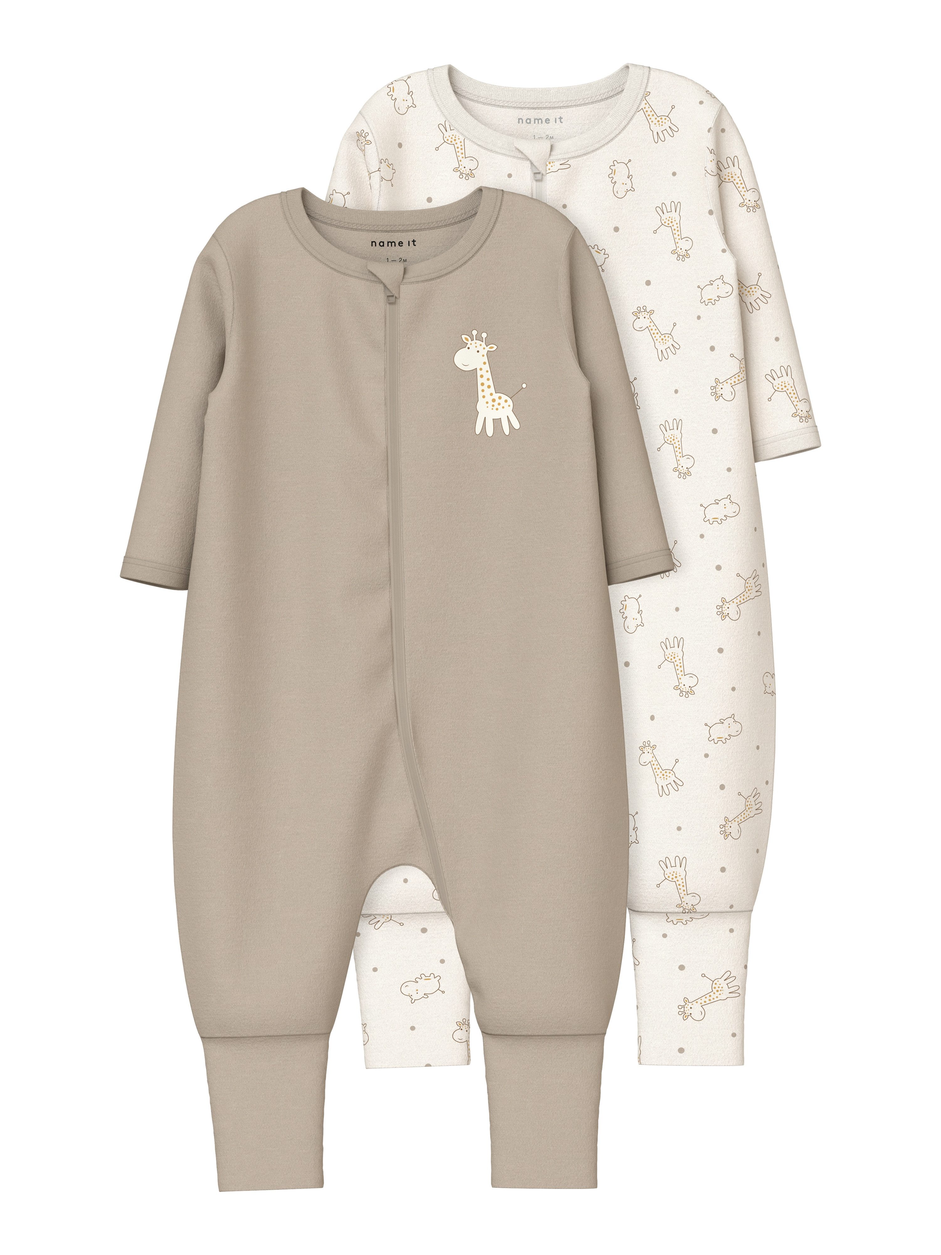 Name It Slaaponesie NBNNIGHTSUIT 2P ZIP FF JET GIRAFFE NOOS (set, 2-delig)