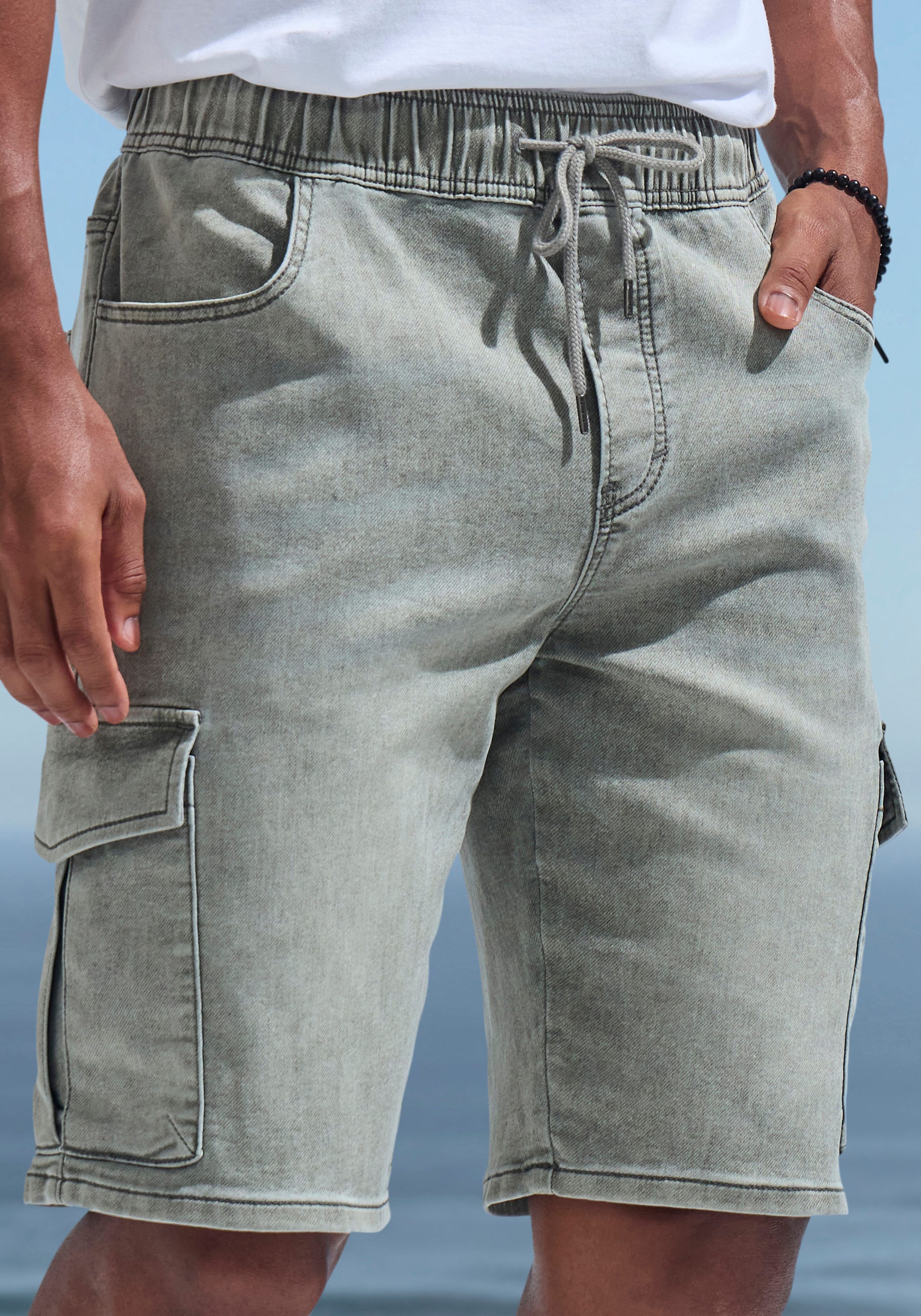 John Devin Short Bermuda, korte jogger broek met cargozakken, knielang, elastische slip-bermuda