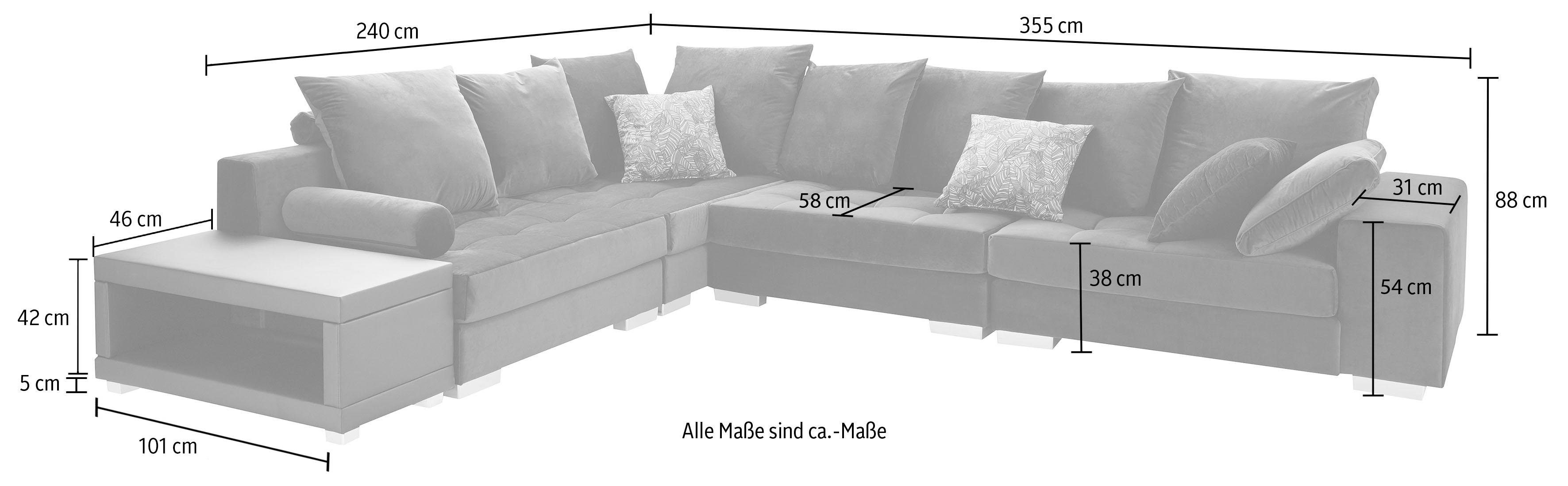 INOSIGN Hoekbank Vale L-vorm incl. salontafel, stiksels op de zitting, binnenvering