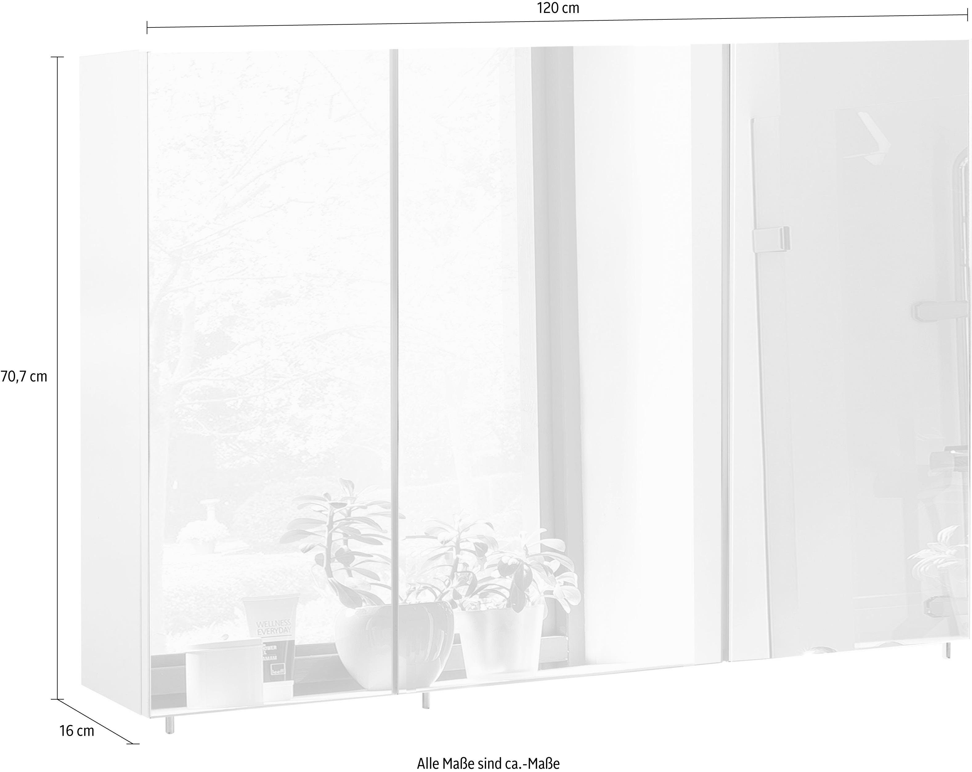 Schildmeyer Spiegelkast Basic made in Germany Breedte 120 cm, 3-deurs, glasplateaus, Made in Germany
