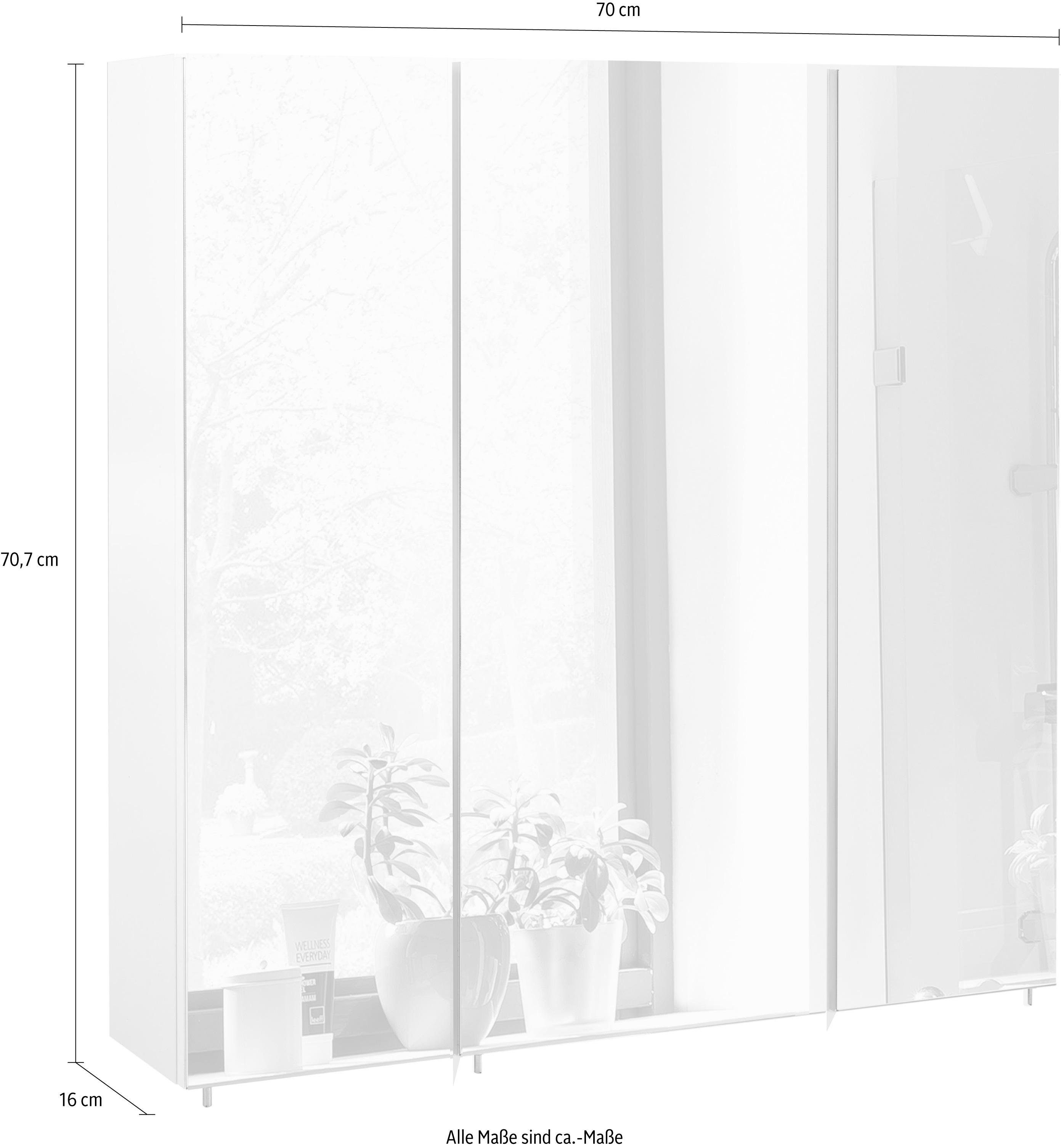 Schildmeyer Spiegelkast Basic Breedte 70 cm, 3-deurs, glasplateaus, Made in Germany