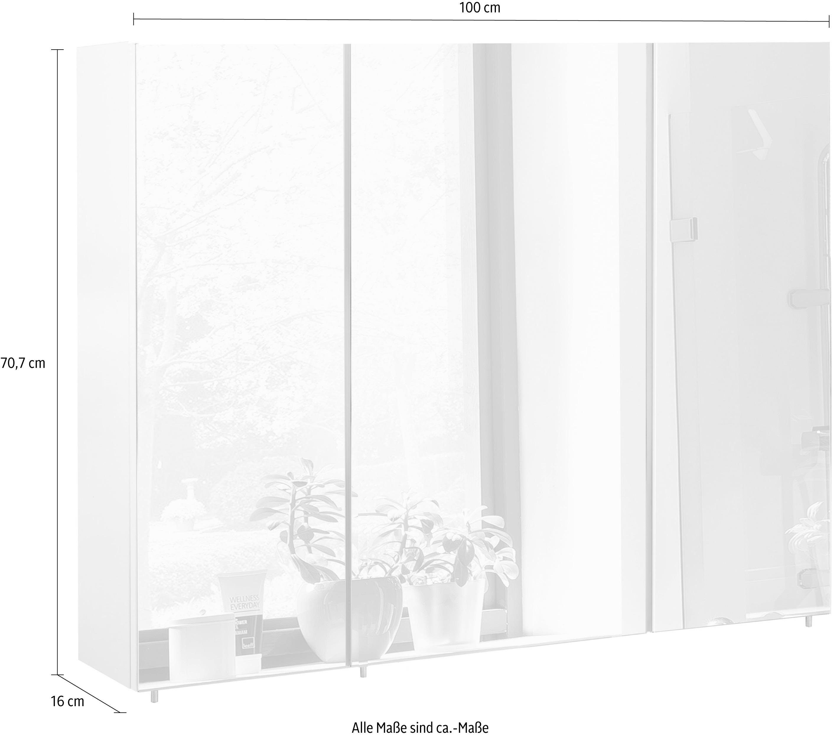 Schildmeyer Spiegelkast Basic Breedte 100 cm, 3-deurs, glasplateaus, Made in Germany