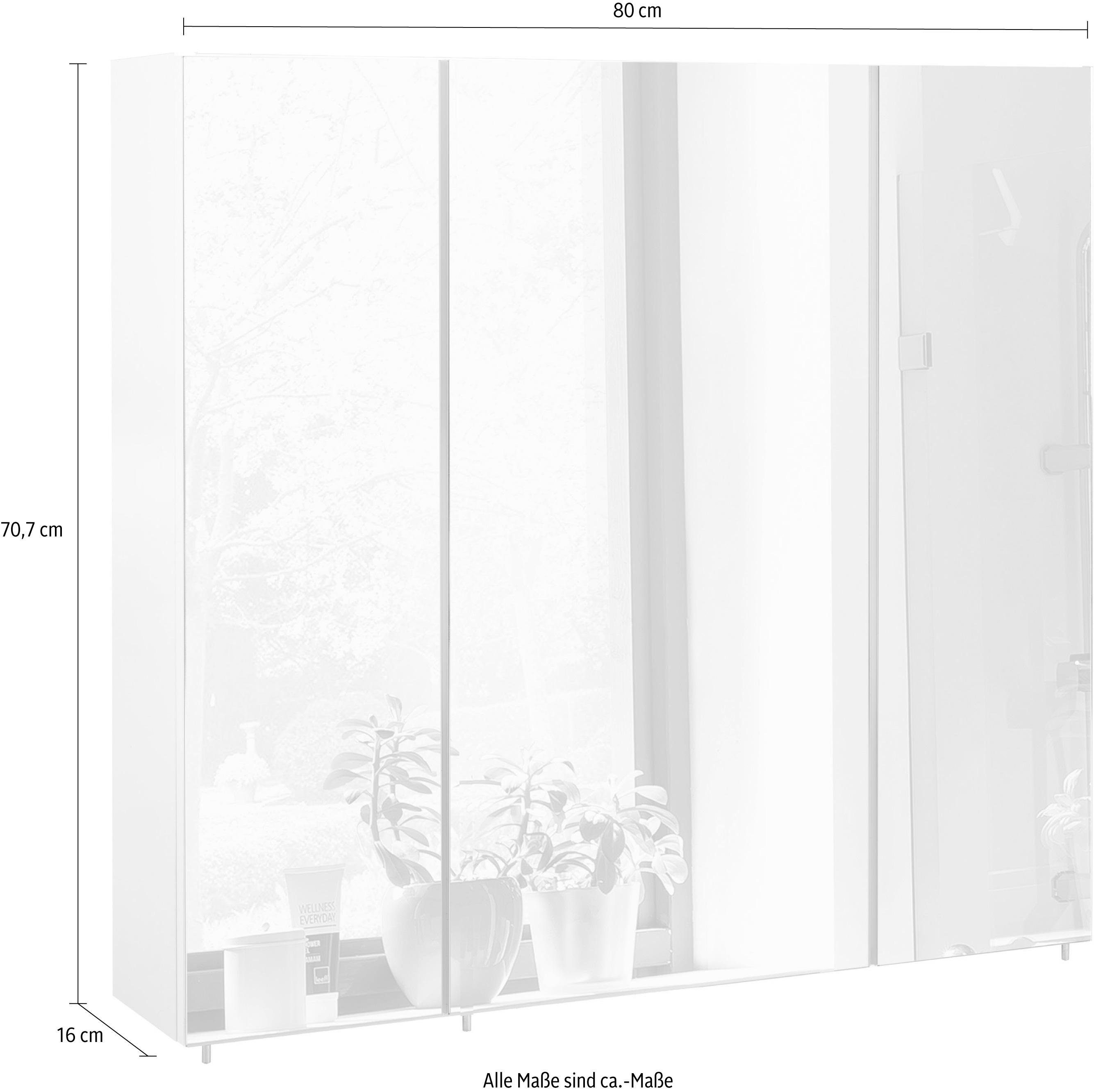 Schildmeyer Spiegelkast Basic Breedte 80 cm, 3-deurs, glasplateaus, Made in Germany