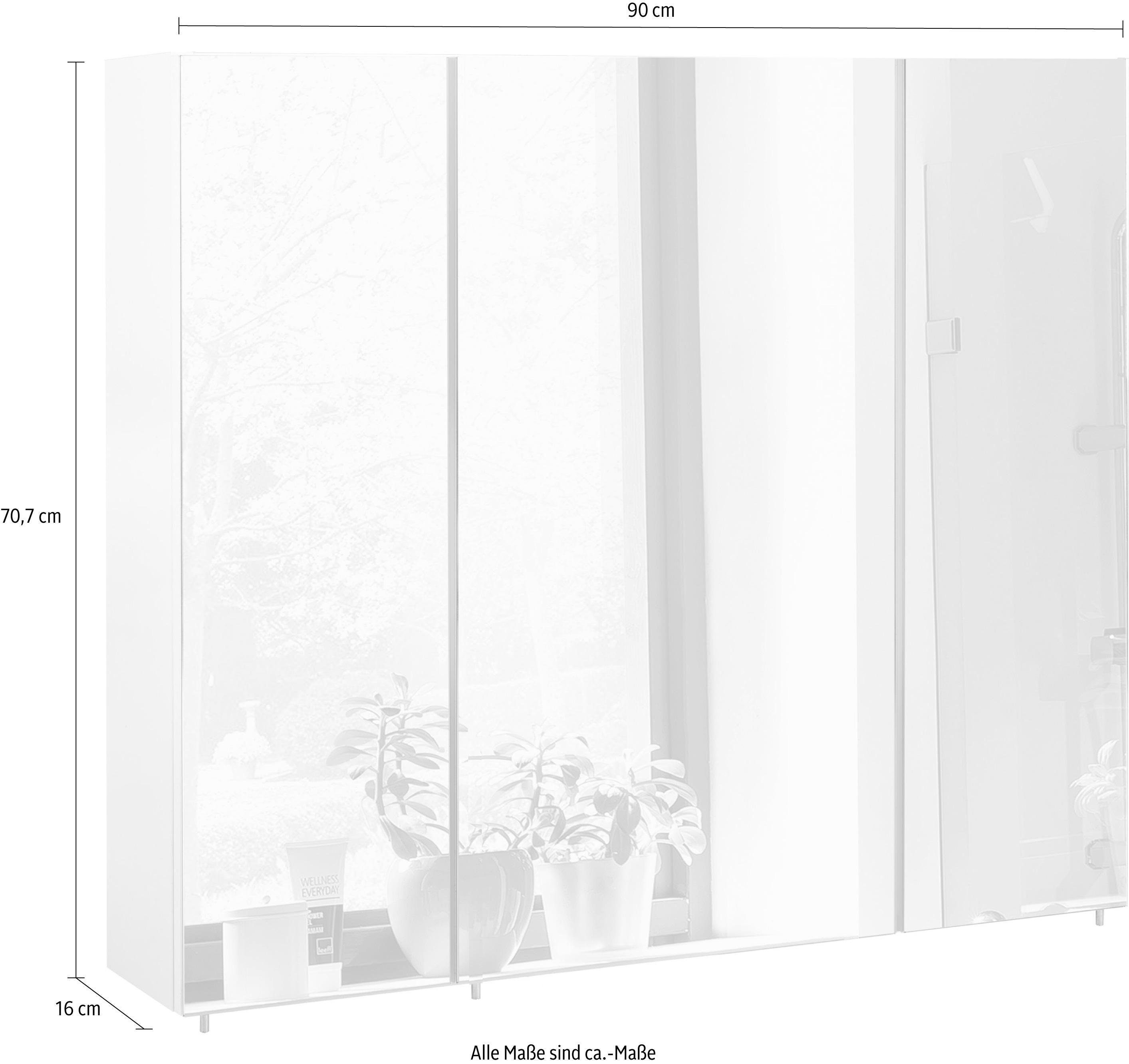 Schildmeyer Spiegelkast Basic Breedte 90 cm, 3-deurs, glasplateaus, Made in Germany