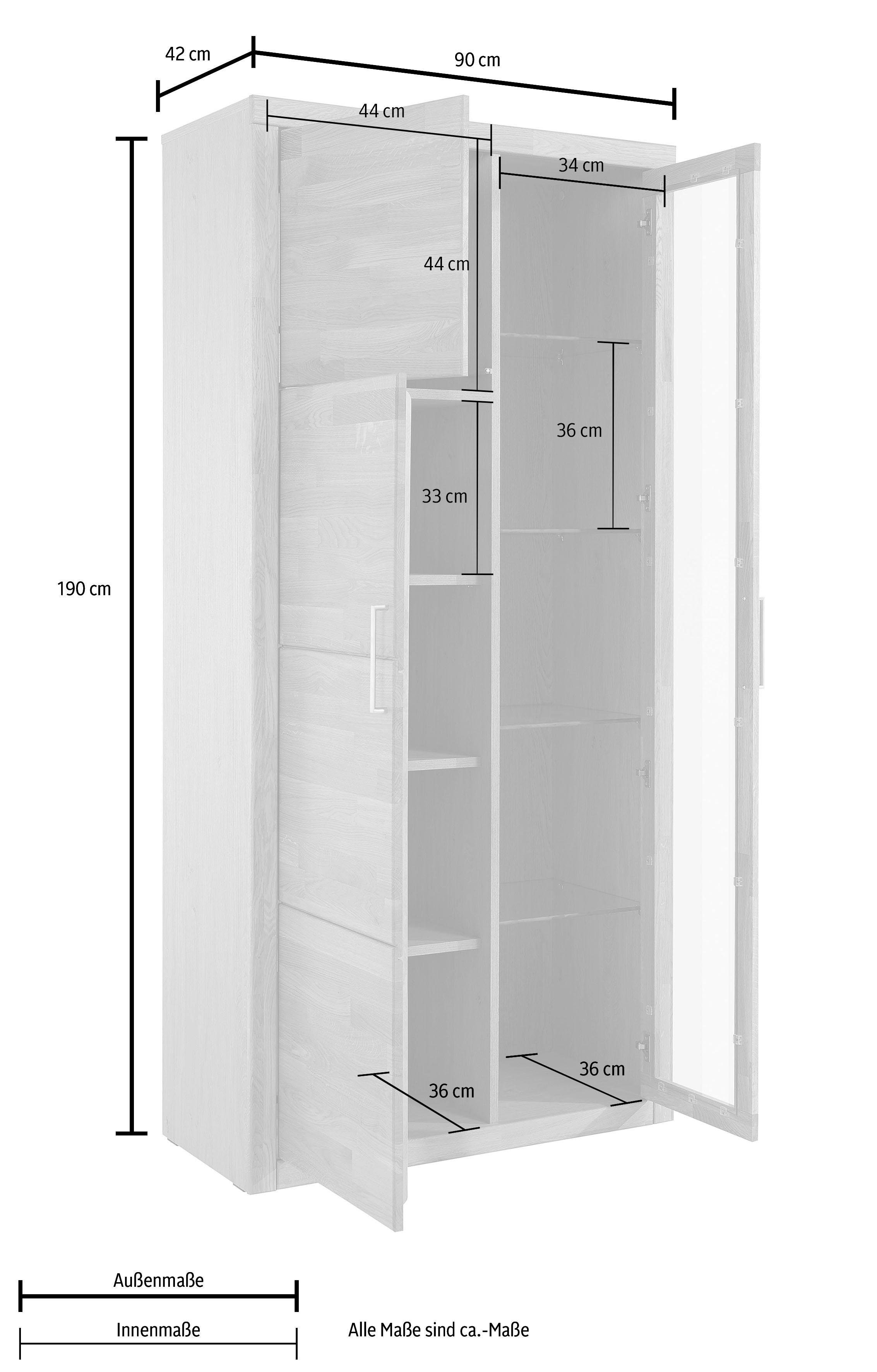 Home affaire Vitrinekast Logo, 190cm hoog, 42 cm diep, fronten massief hout, 10 vakken