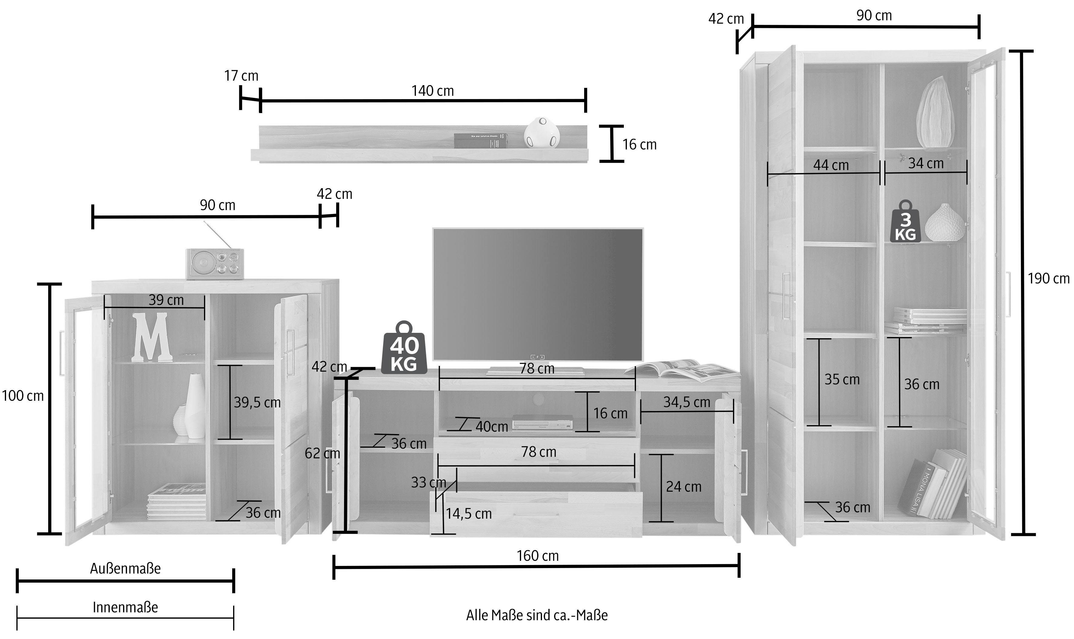 Home affaire Wandmeubel Logo gedeeltelijk massief hout (set, 4-delig)