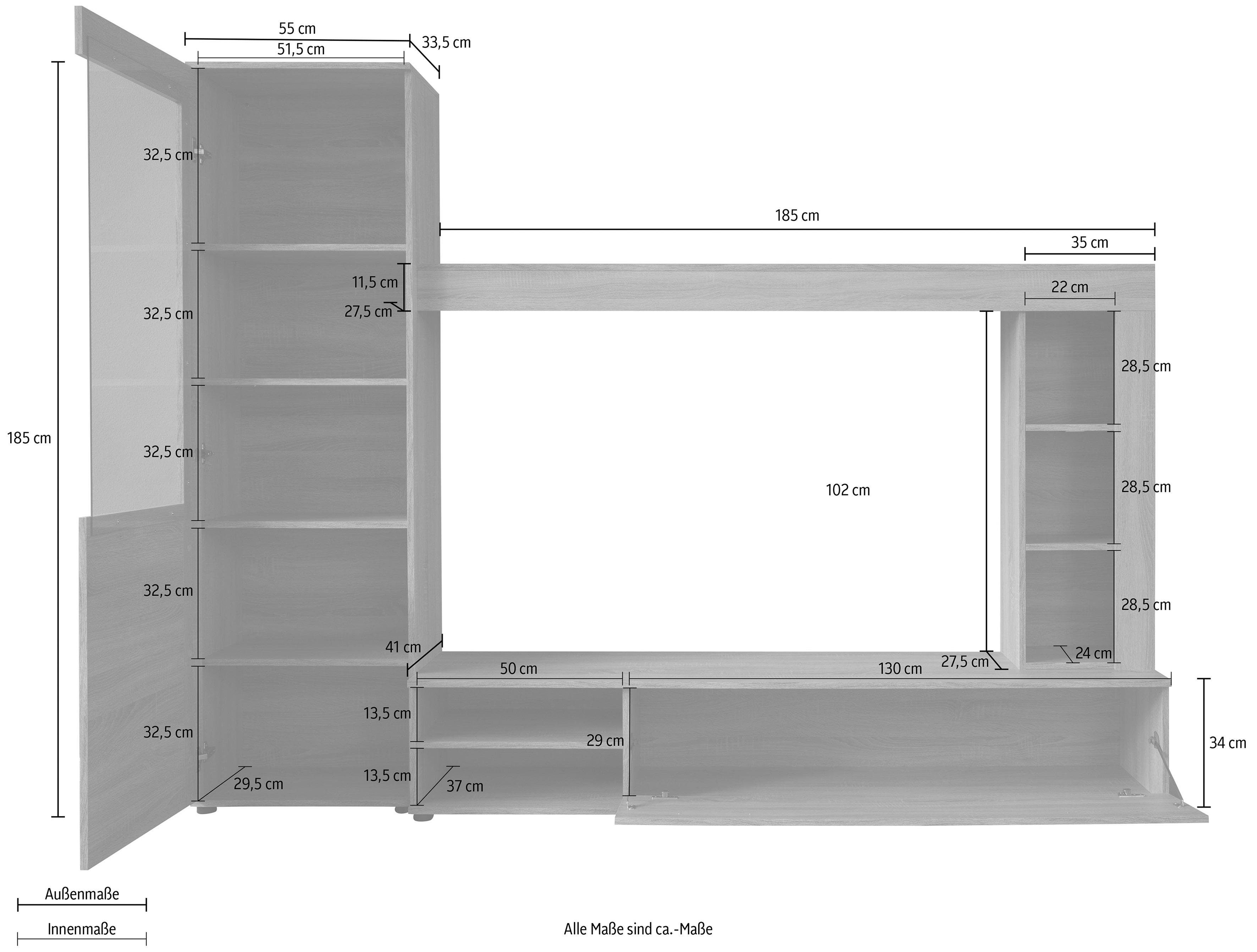 INOSIGN Wandmeubel LAHOLM Wandmeubel voor tv tot 65 inch - Afmetingen (B/D/H) 240/41/185 cm (set, 4-delig)