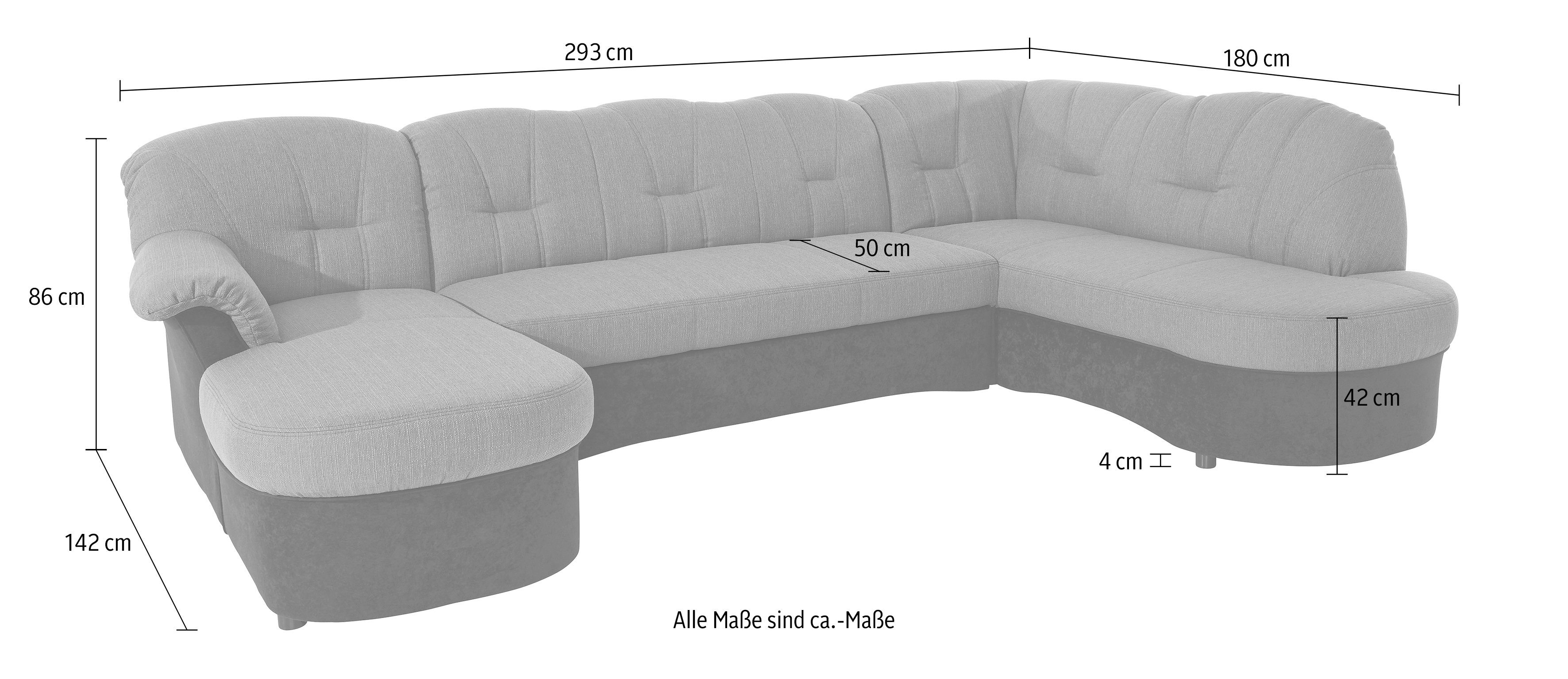 DOMO collection Zithoek Flores ook in leren bekleding, B/D/H: 293/180/86 cm, U-vorm (3 stuks)