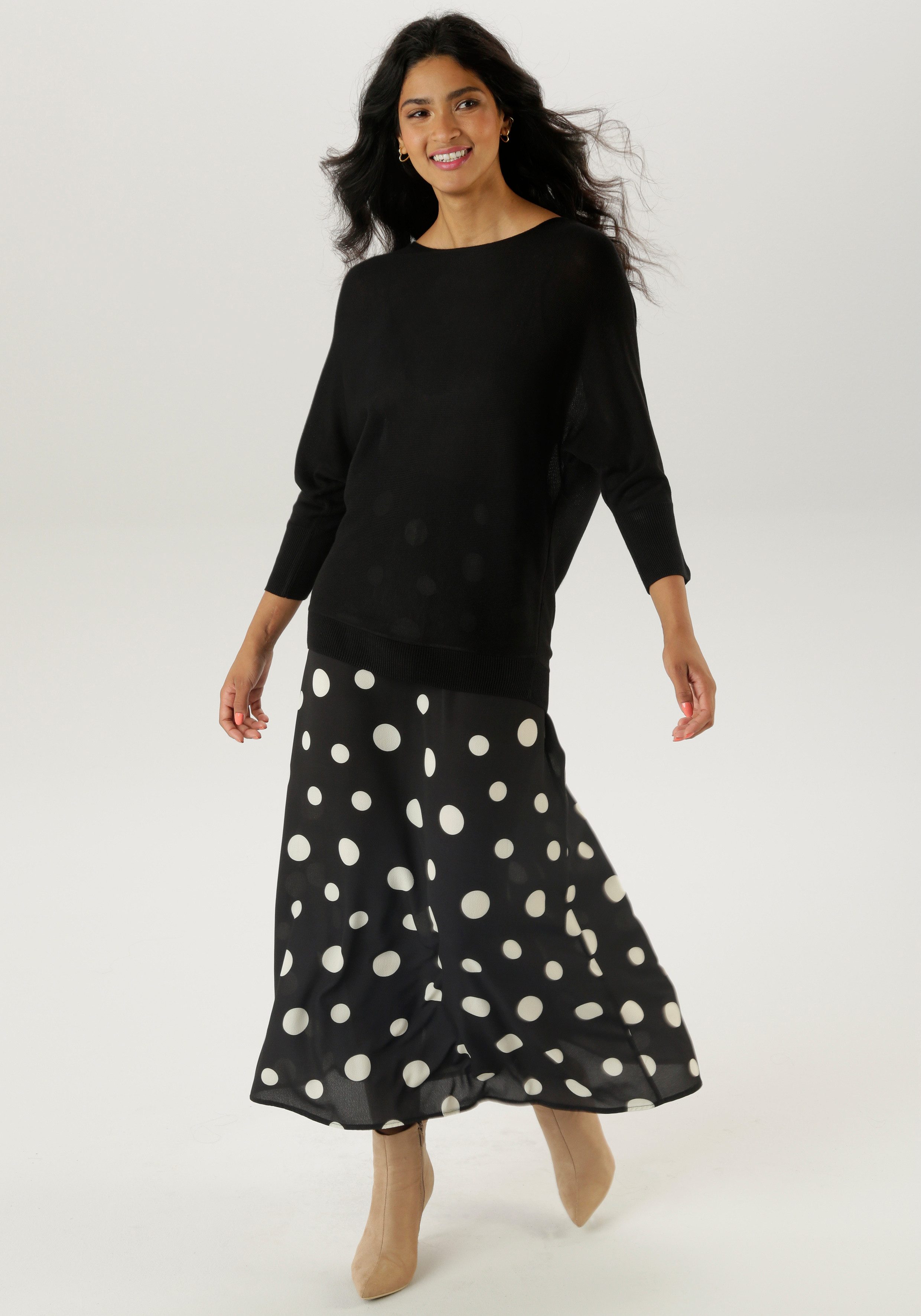 Aniston SELECTED Maxirok met grote stippenprint en elastische rubberband - nieuwe collectie
