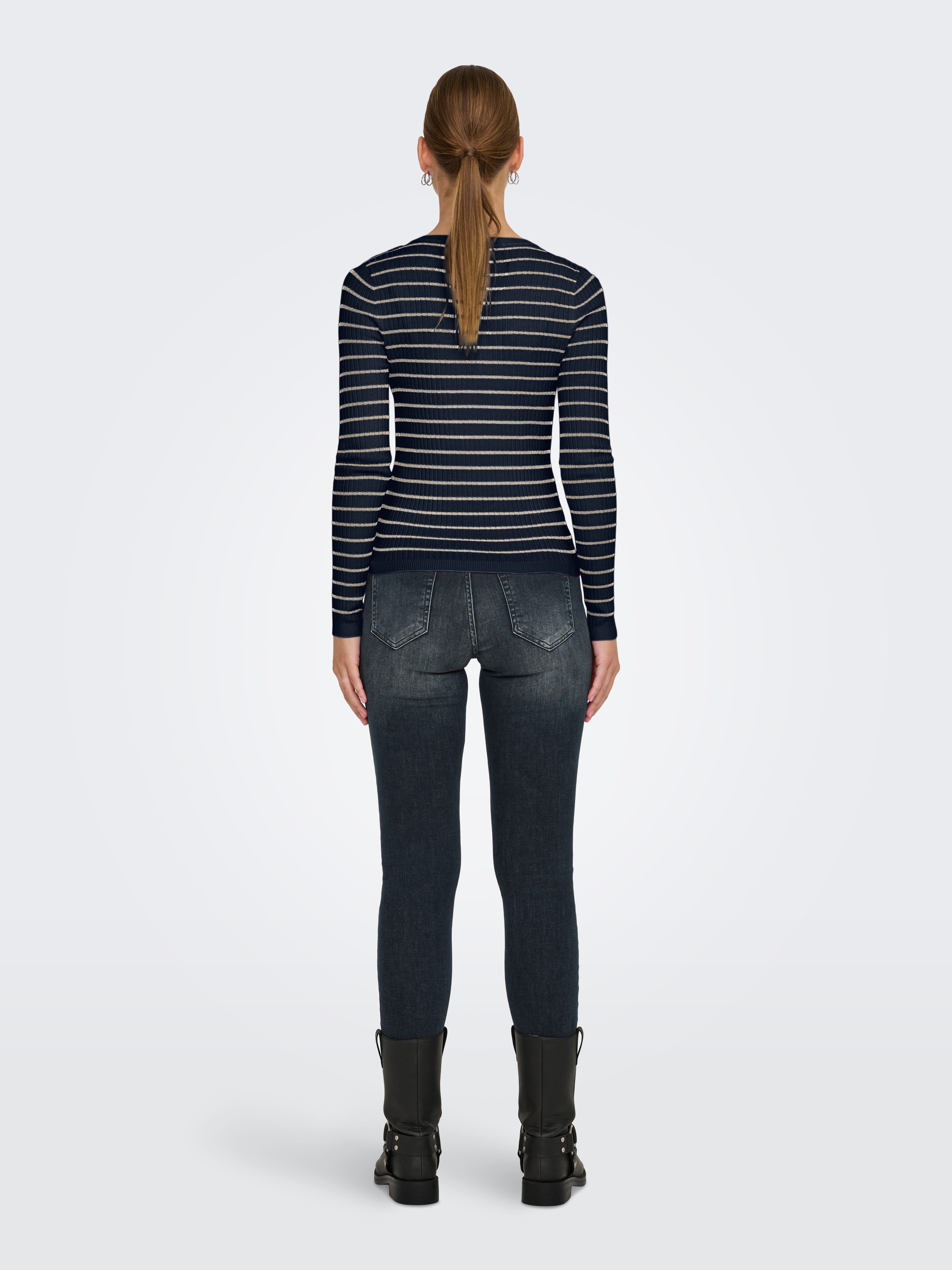 Only Gebreide trui ONLMILA LS STRIPE BUTTON O-NECK CC KNT