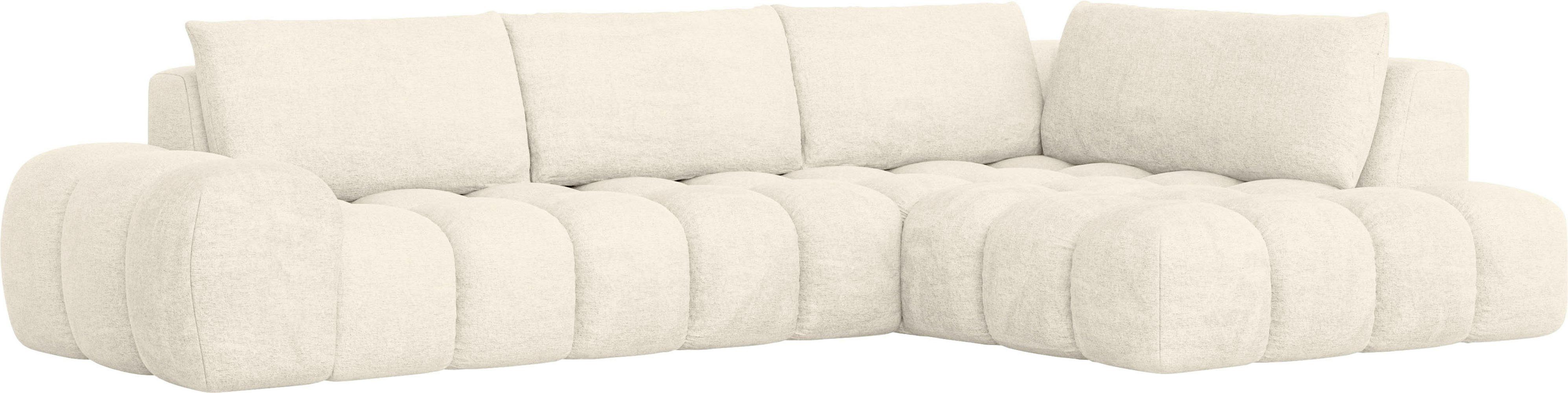 INOSIGN Hoekbank AZITA designsofa, elegant en comfortabel L-vorm, bubbel-look losse rugkussens, droomachtige stiksels, afmetingen b/d/h: 352/210/72 cm