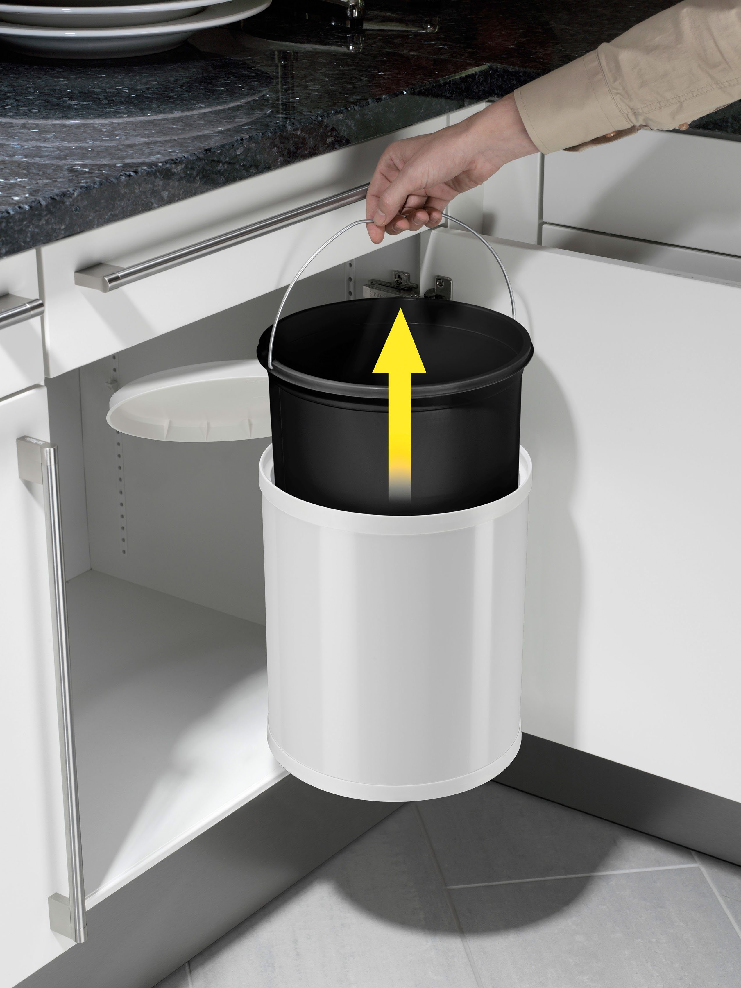 Hailo Inbouwprullenbak Compact-box M 15 liter, plaatstaal wit, kunststof binnenemmer, made in germany