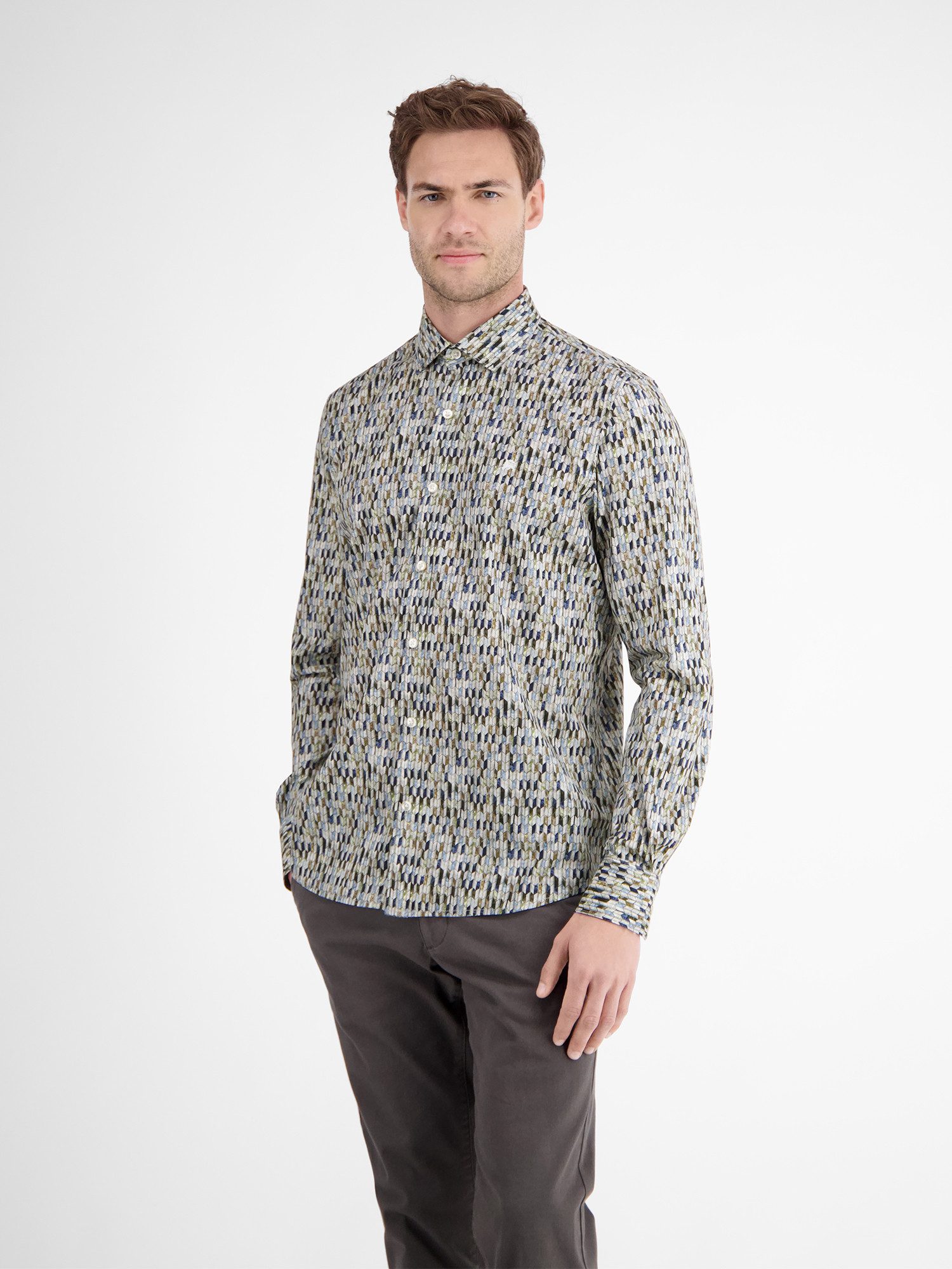 Lerros Overhemd met lange mouwen LERROS Poplin-Heren overhemd met design print