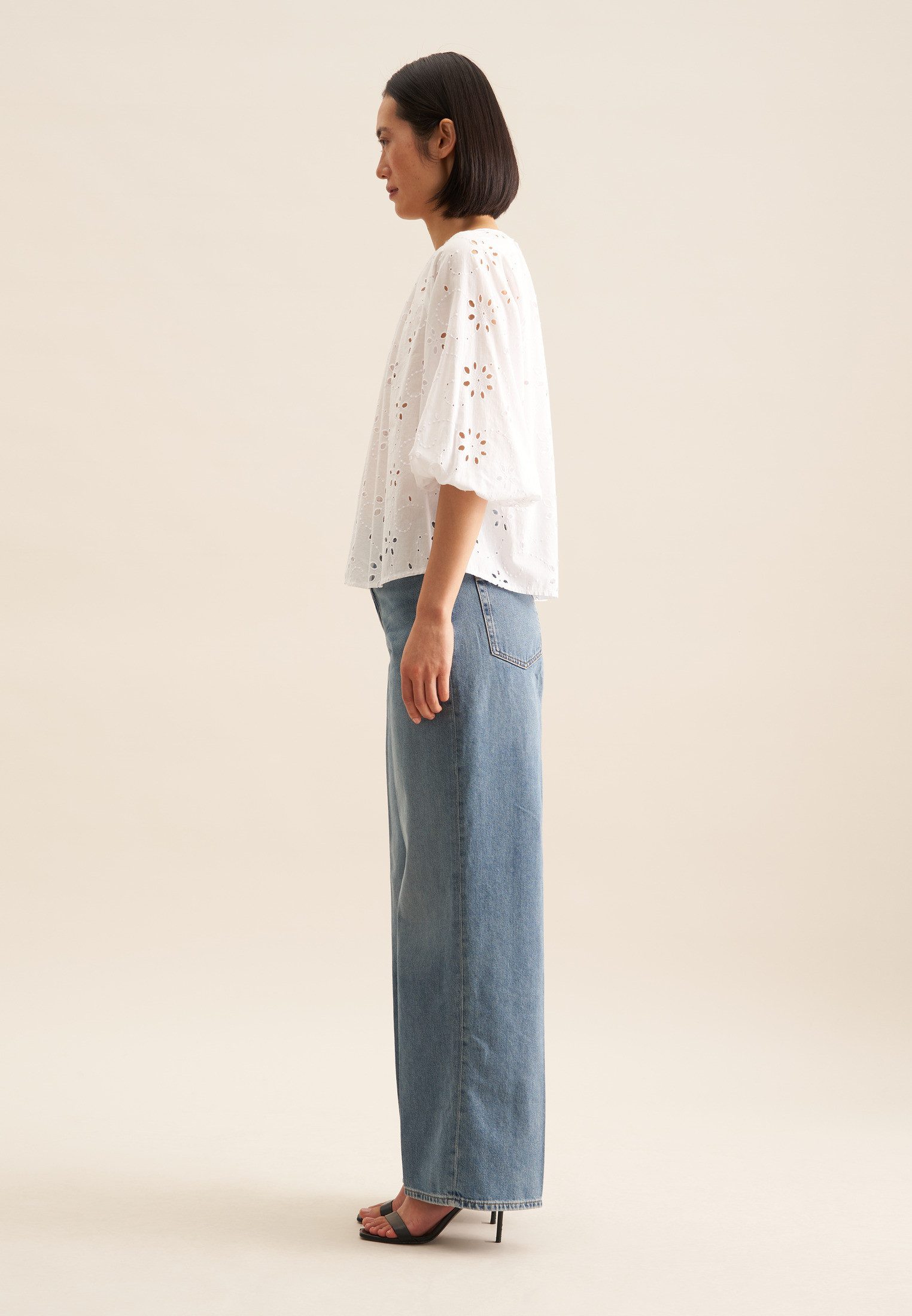 seidensticker Shirtblouse Zwarte roos 3/4-arm ronde hals borduursel