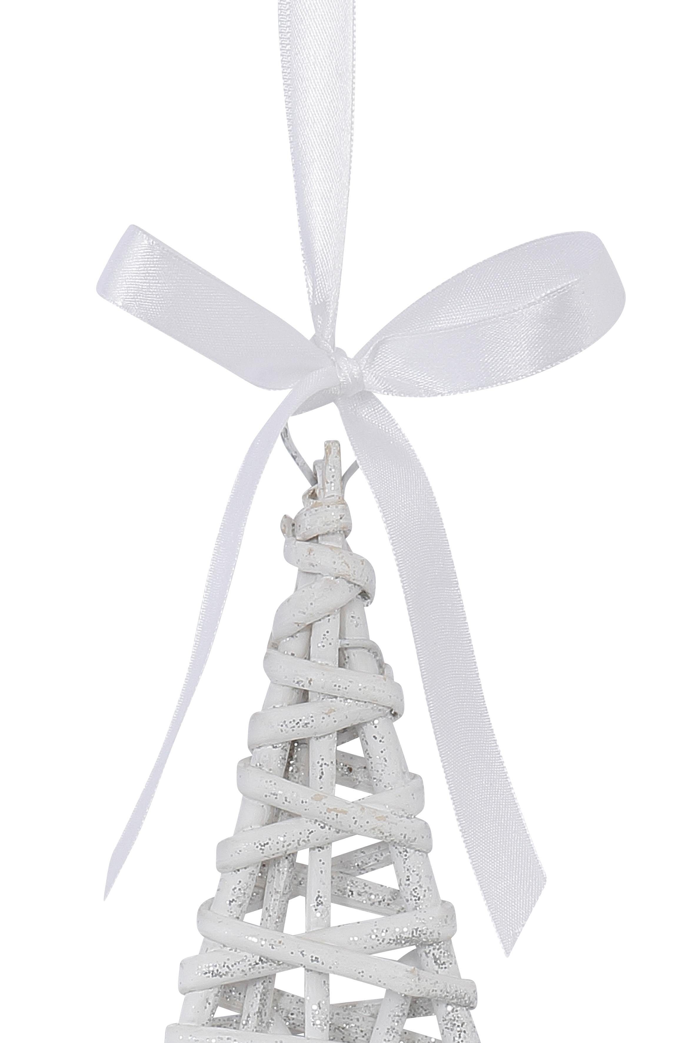 Creativ deco Sierster Kerstster, kerstversiering met satijnband, met een beetje zilverkleurige glitters (4 stuks)