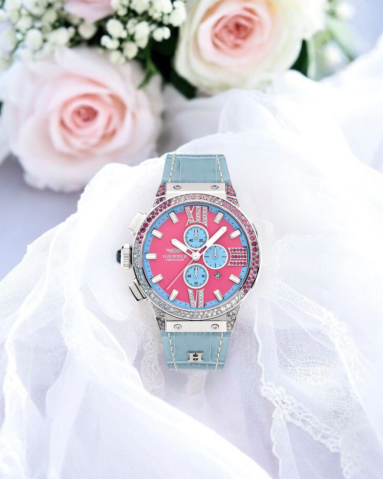 HAEMMER GERMANY Chronograaf EMINENT Quartzhorloge, dameshorloge, datum, stopwatchfunctie, saffierglas, leren band