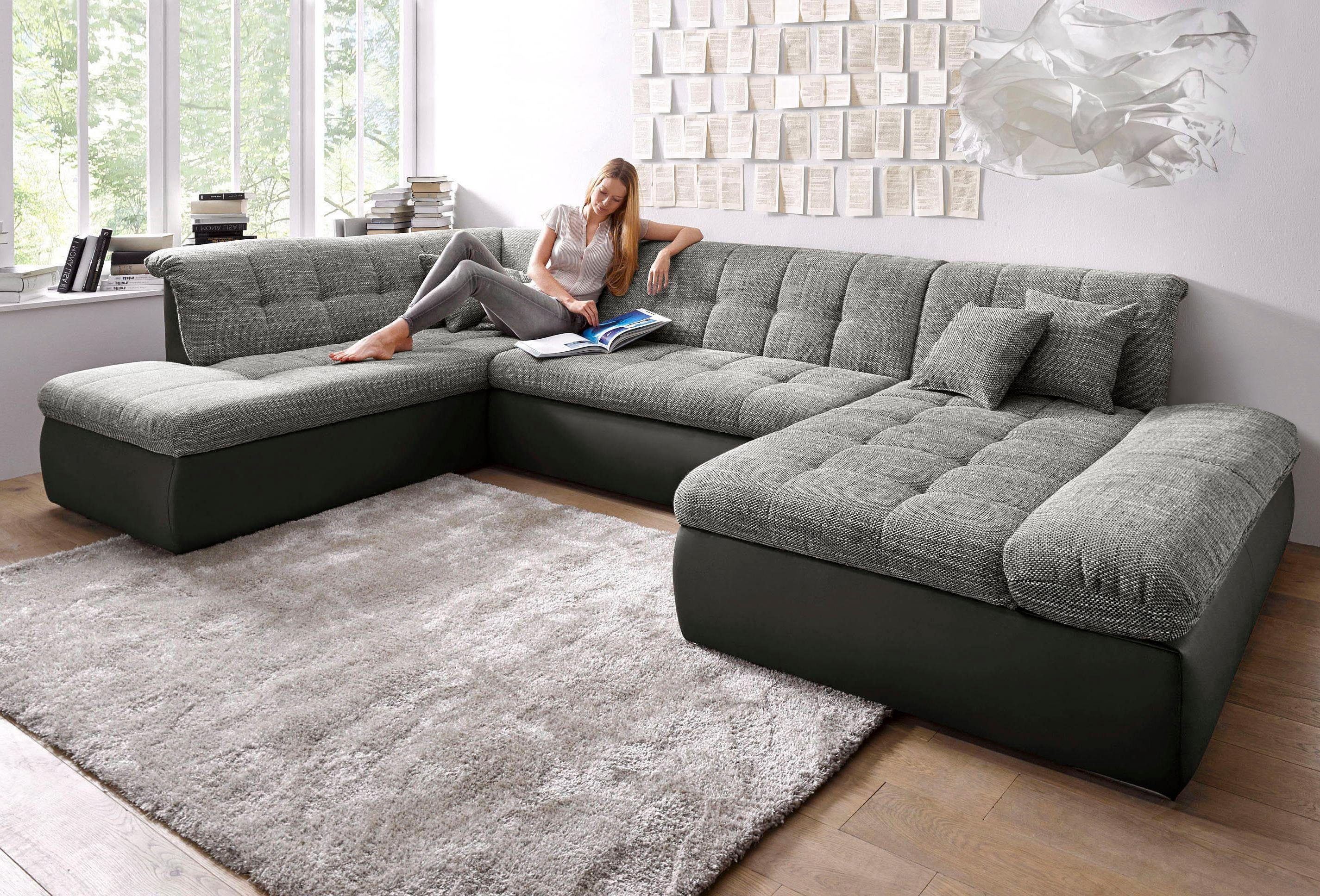 DOMO collection Zithoek Moric U-vorm ook in cord in xxl-formaat, naar keuze met slaapfunctie en verstelbare armleuning zwart, zithoeken, Récamier