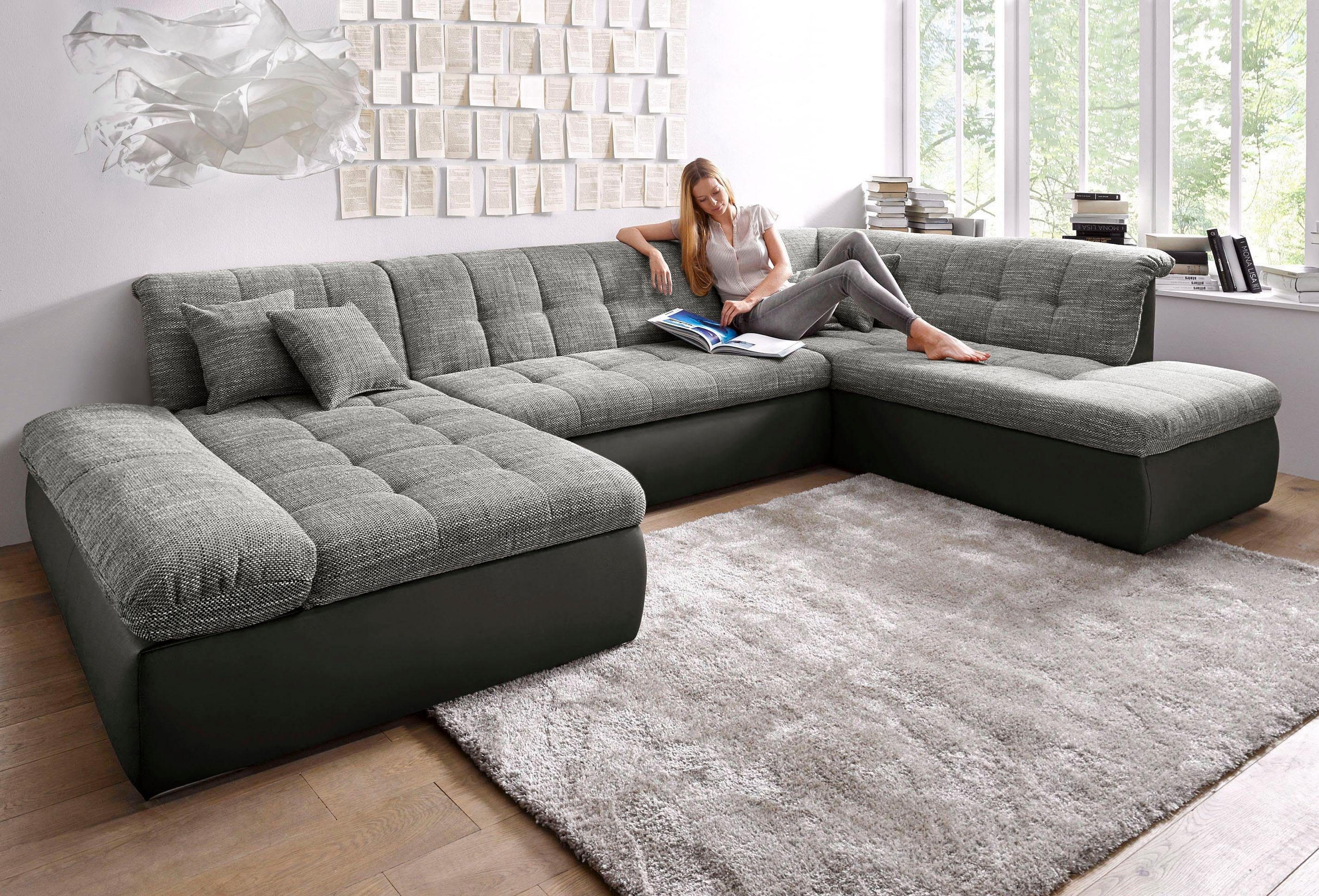 DOMO collection Zithoek Moric U-vorm ook in cord in xxl-formaat, naar keuze met slaapfunctie en verstelbare armleuning zwart, zithoeken, Récamier