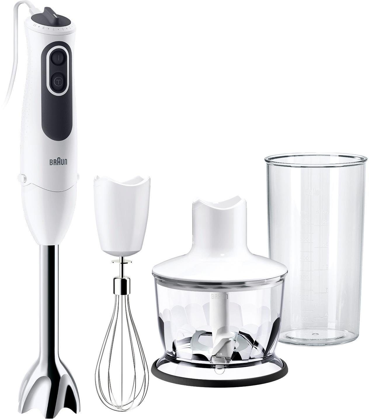 Braun Staafmixer MQ 3135 WH Sauce MultiQuick 3 met garde, 500 ml hakmolen en 600 ml mengbeker staafmixers wit