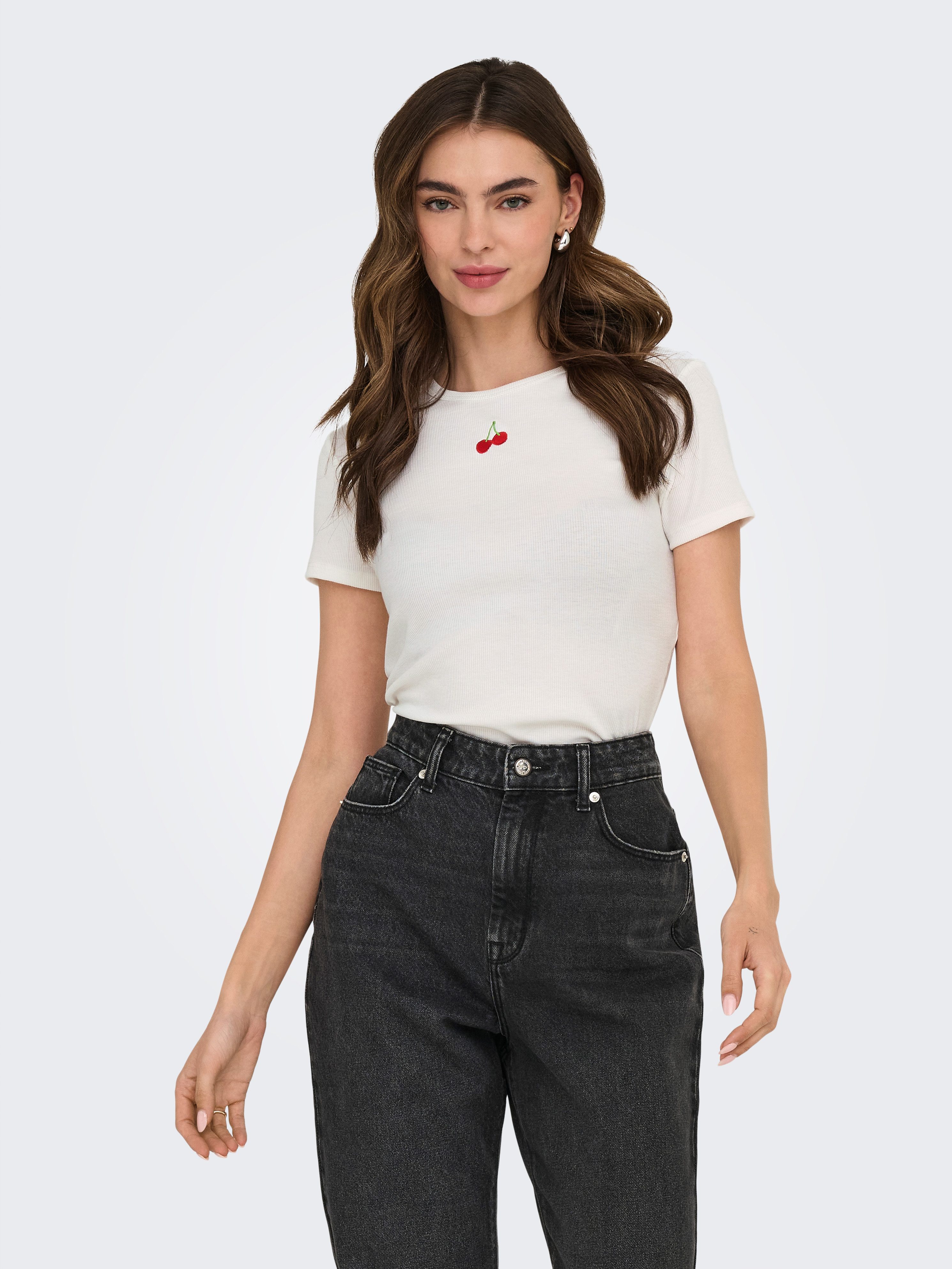 Only Shirt met korte mouwen ONLDANIELLA S/S RIB TOP CS JRS