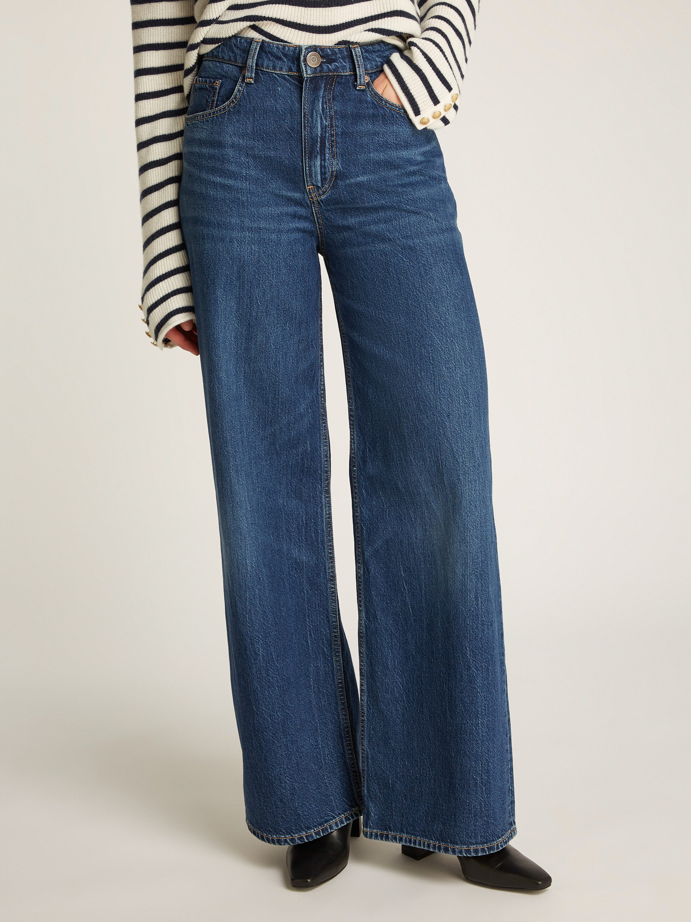 Tommy Hilfiger Wijde jeans WIDE LEG HW LOU met logo-badge, met nagels, met persplooien