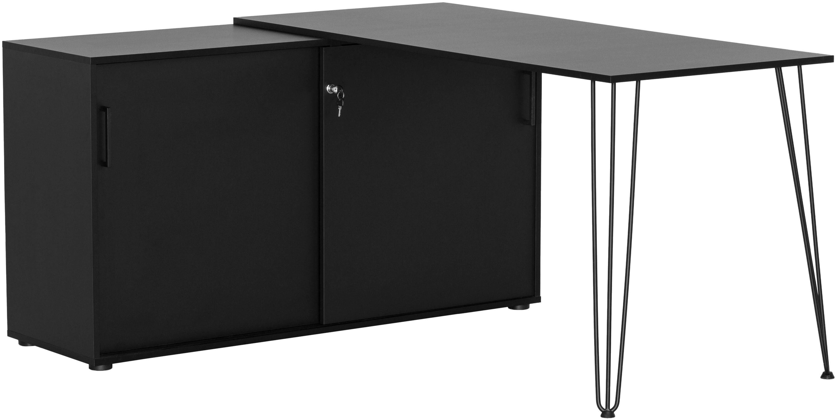 Schildmeyer Hoekbureau Ekko, breedte 130 cm Metalen beslag, haarnadelvoeten, tafelblad willekeurig te monteren hoekbureaus zwart